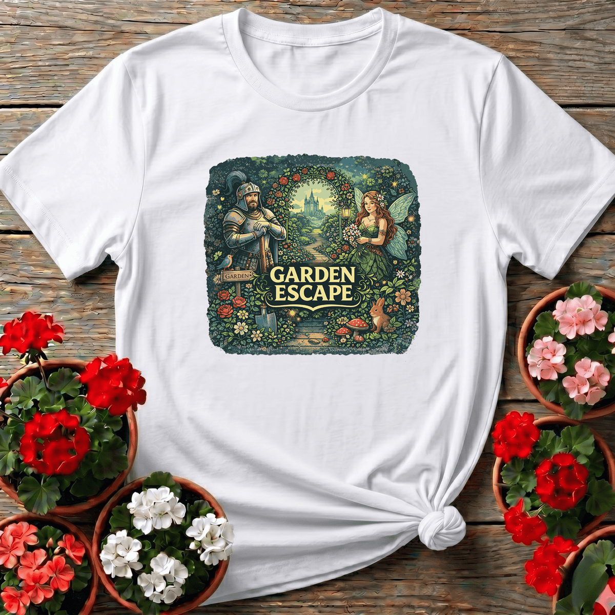 Garden Escape Fairy and Knight Enchanted Garden Tee - GardeningTshirts