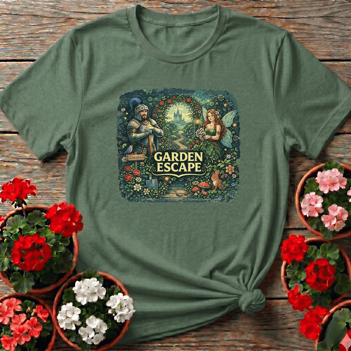 Garden Escape Fairy and Knight Enchanted Garden Tee - GardeningTshirts