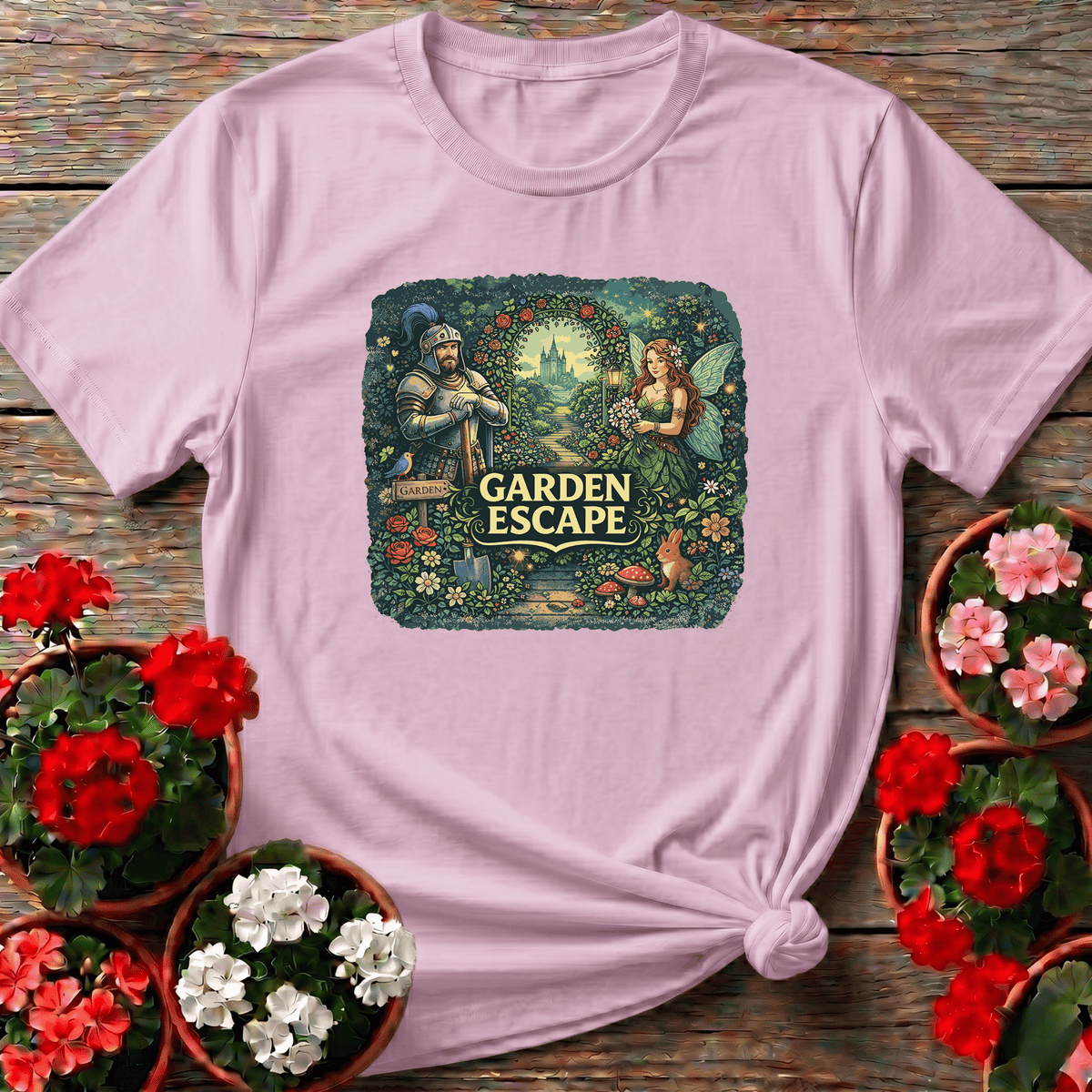 Garden Escape Fairy and Knight Enchanted Garden Tee - GardeningTshirts