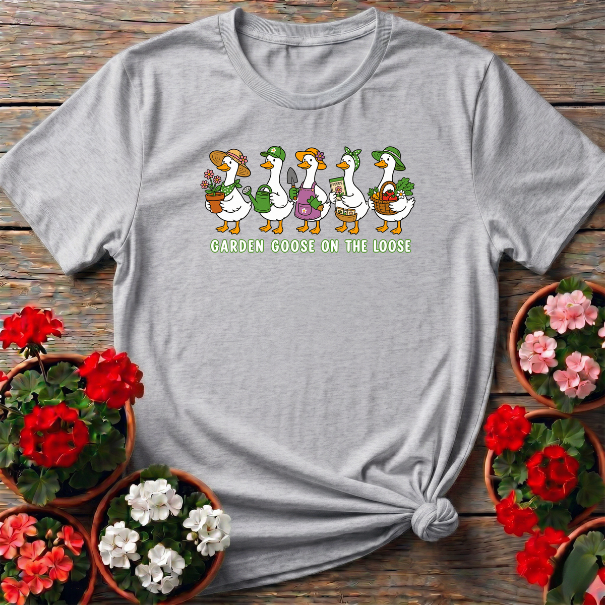 Garden Goose on the Loose Funny Gardening T-Shirt - GardeningTshirts