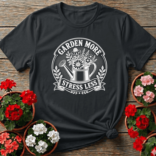 Garden More Stress Less Floral Watering Can Gardening Tee - GardeningTshirts