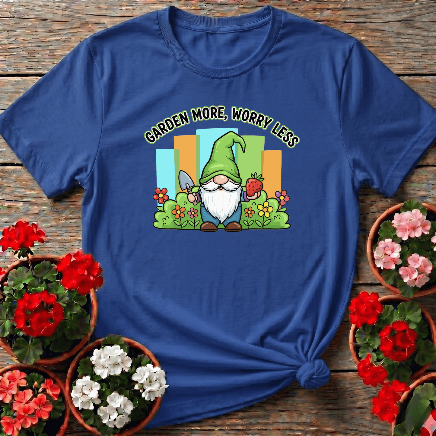 Garden More Worry Less Cute Gnome Strawberry T-shirt - GardeningTshirts