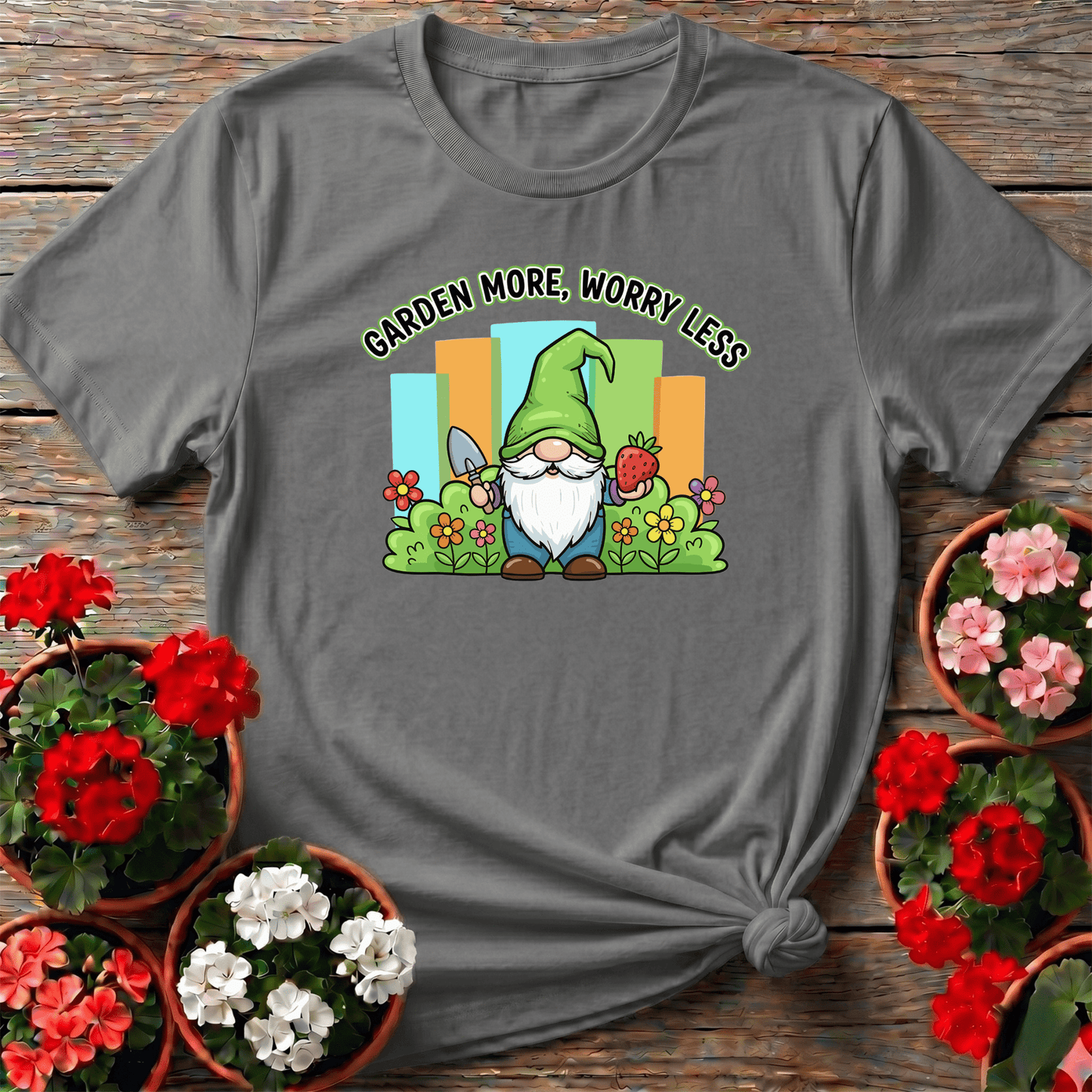Garden More Worry Less Cute Gnome Strawberry T-shirt - GardeningTshirts