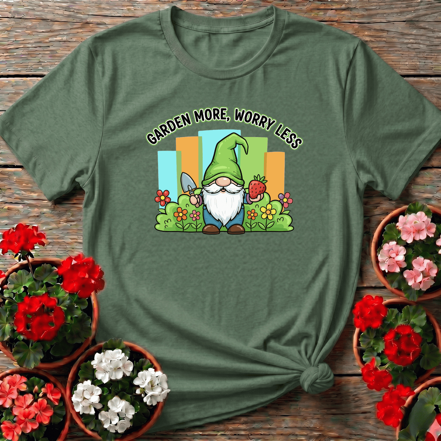 Garden More Worry Less Cute Gnome Strawberry T-shirt - GardeningTshirts