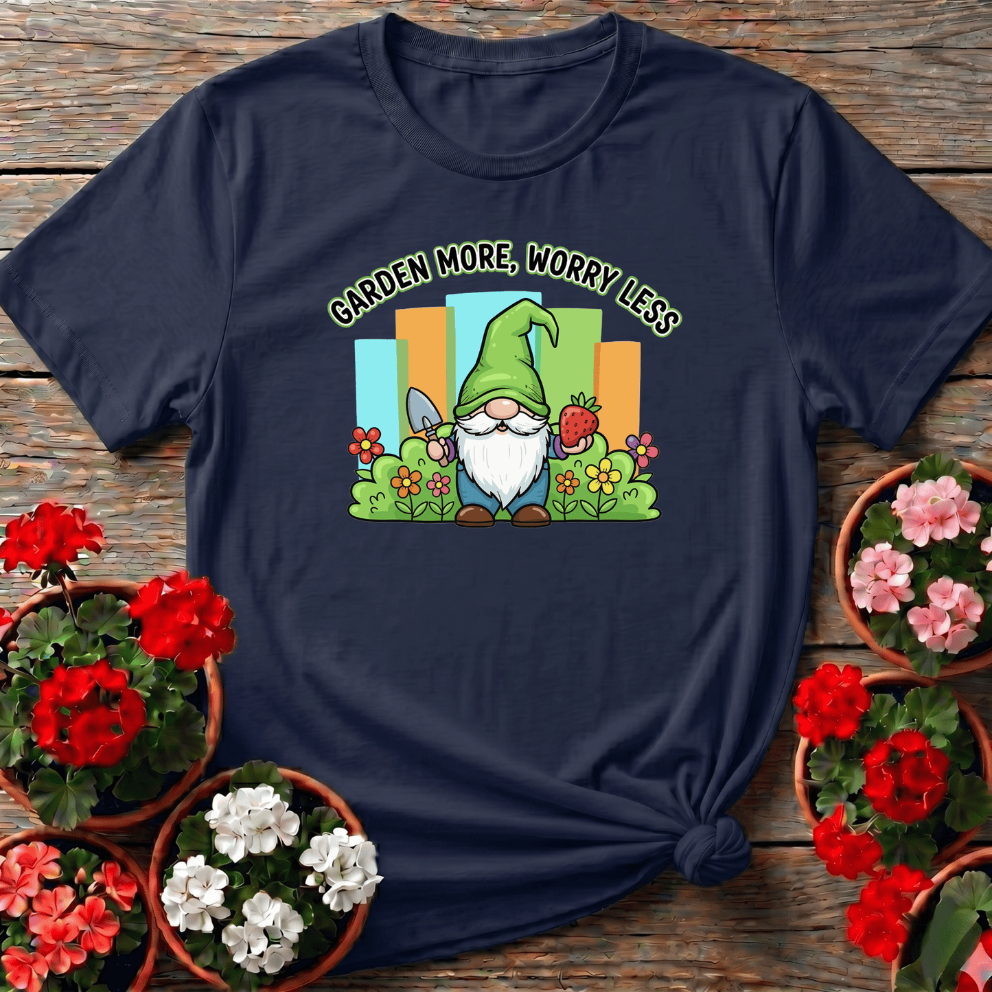 Garden More Worry Less Cute Gnome Strawberry T-shirt - GardeningTshirts
