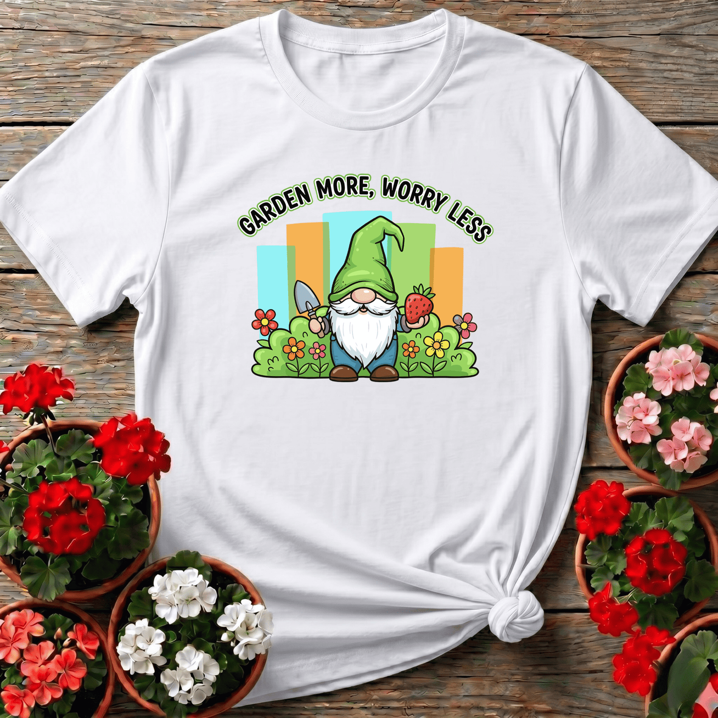 Garden More Worry Less Cute Gnome Strawberry T-shirt - GardeningTshirts