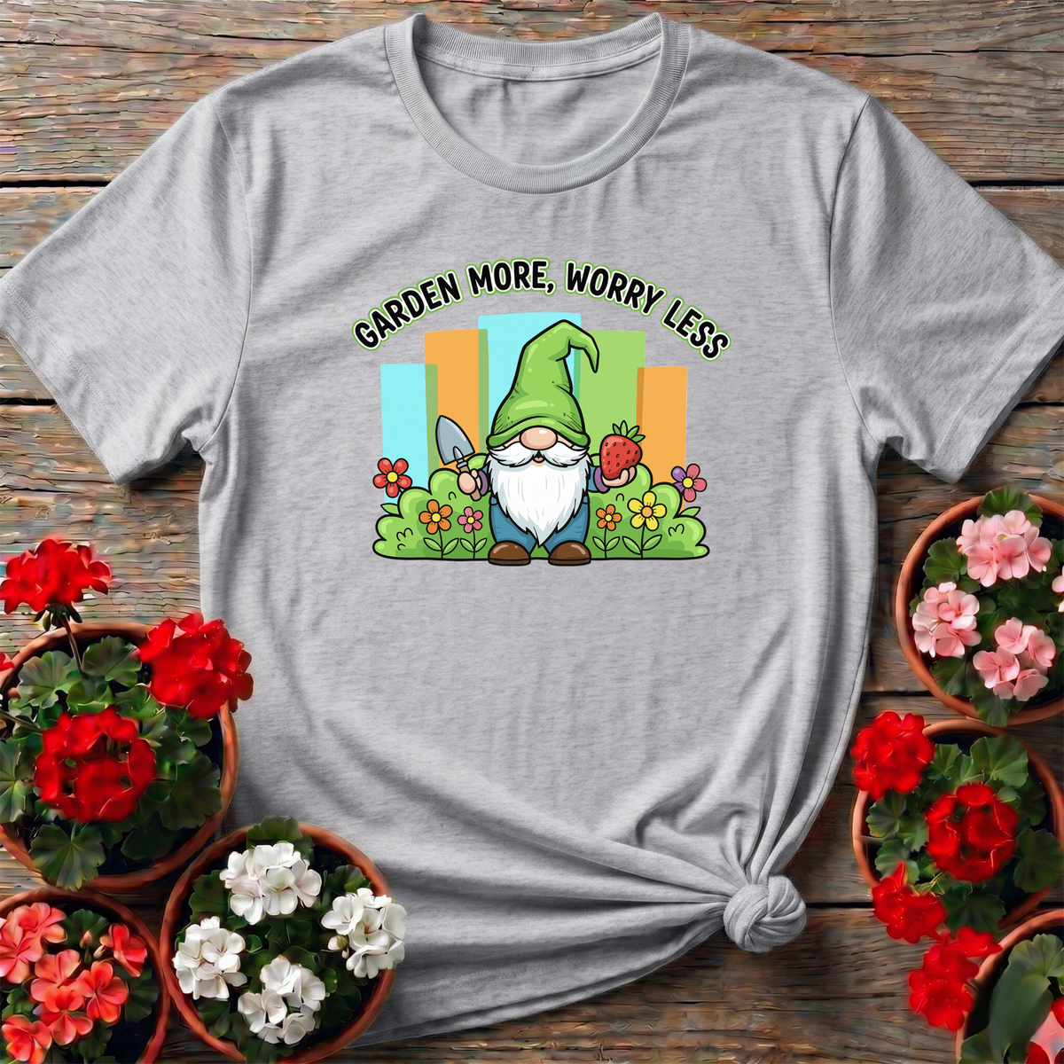 Garden More Worry Less Cute Gnome Strawberry T-shirt - GardeningTshirts