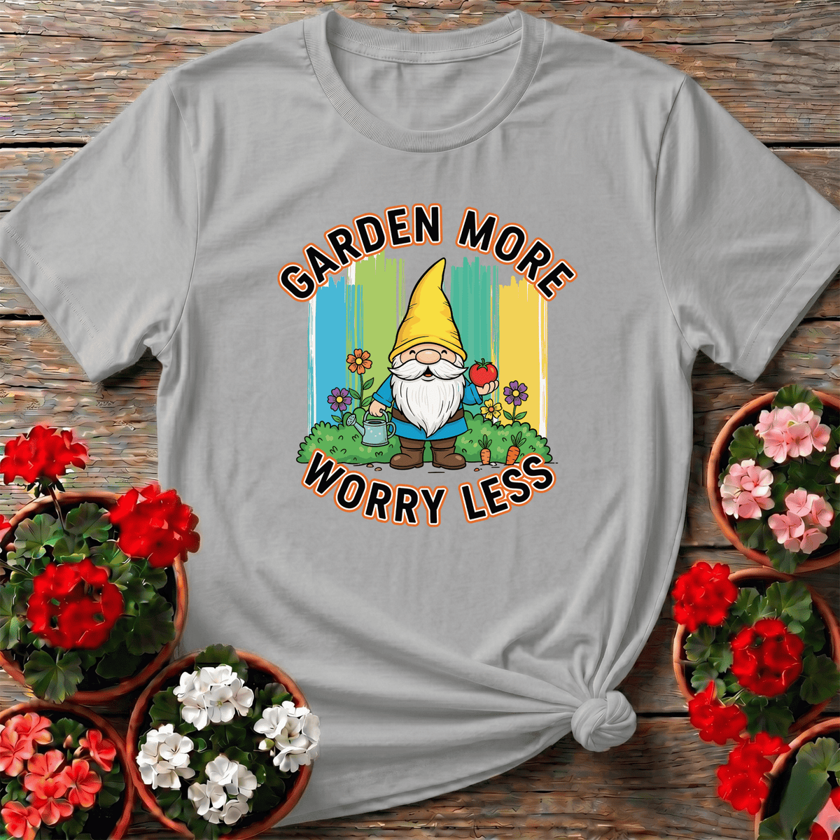 Garden More Worry Less Cute Gnome Veggie T-shirt - GardeningTshirts