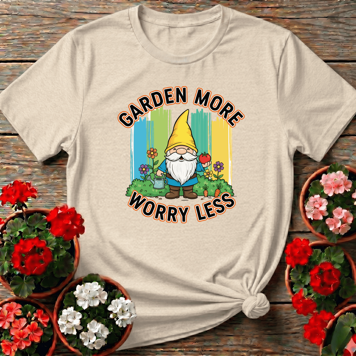 Garden More Worry Less Cute Gnome Veggie T-shirt - GardeningTshirts