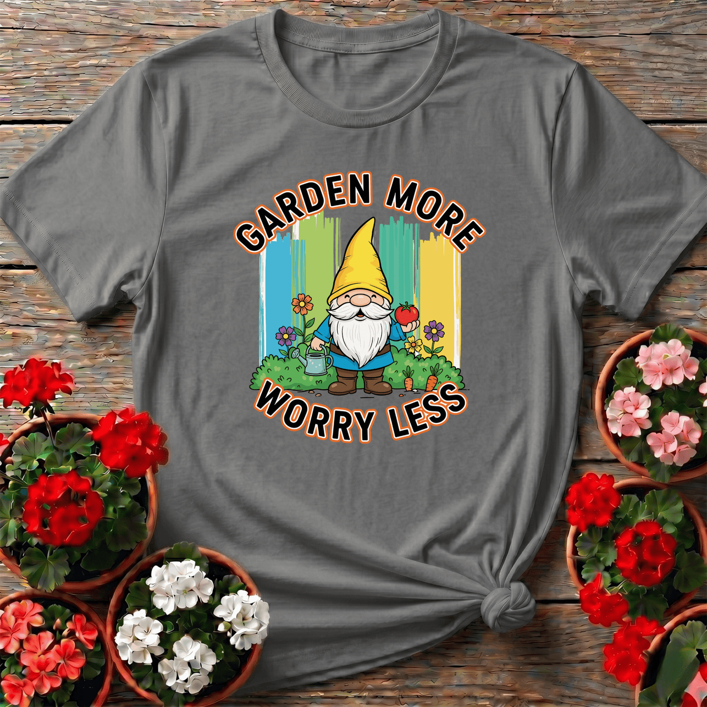 Garden More Worry Less Cute Gnome Veggie T-shirt - GardeningTshirts