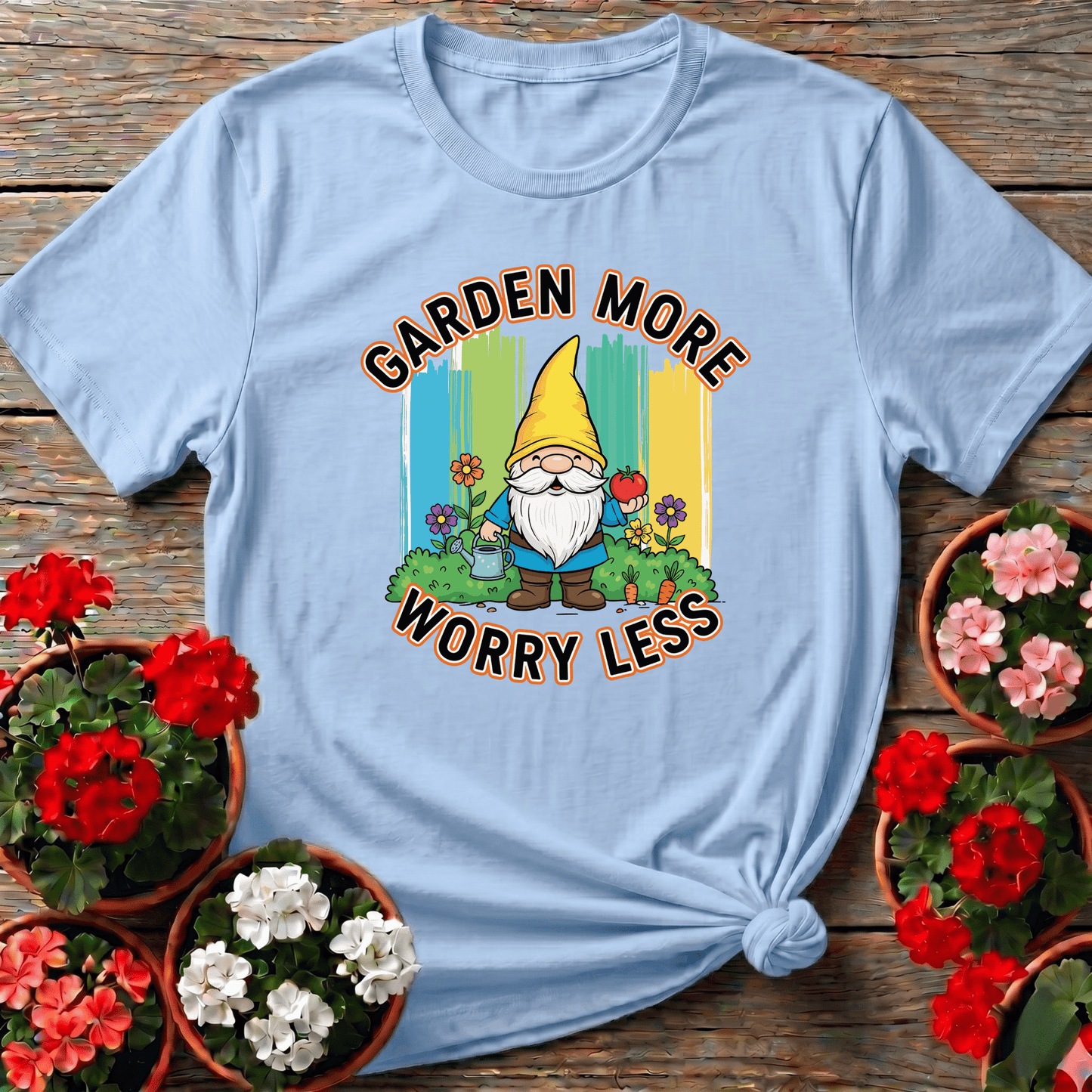 Garden More Worry Less Cute Gnome Veggie T-shirt - GardeningTshirts