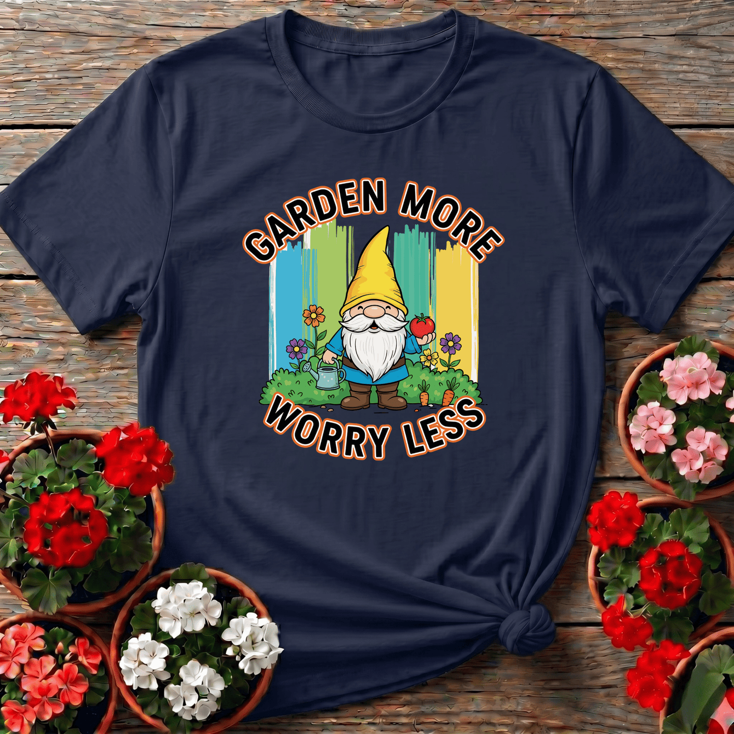 Garden More Worry Less Cute Gnome Veggie T-shirt - GardeningTshirts