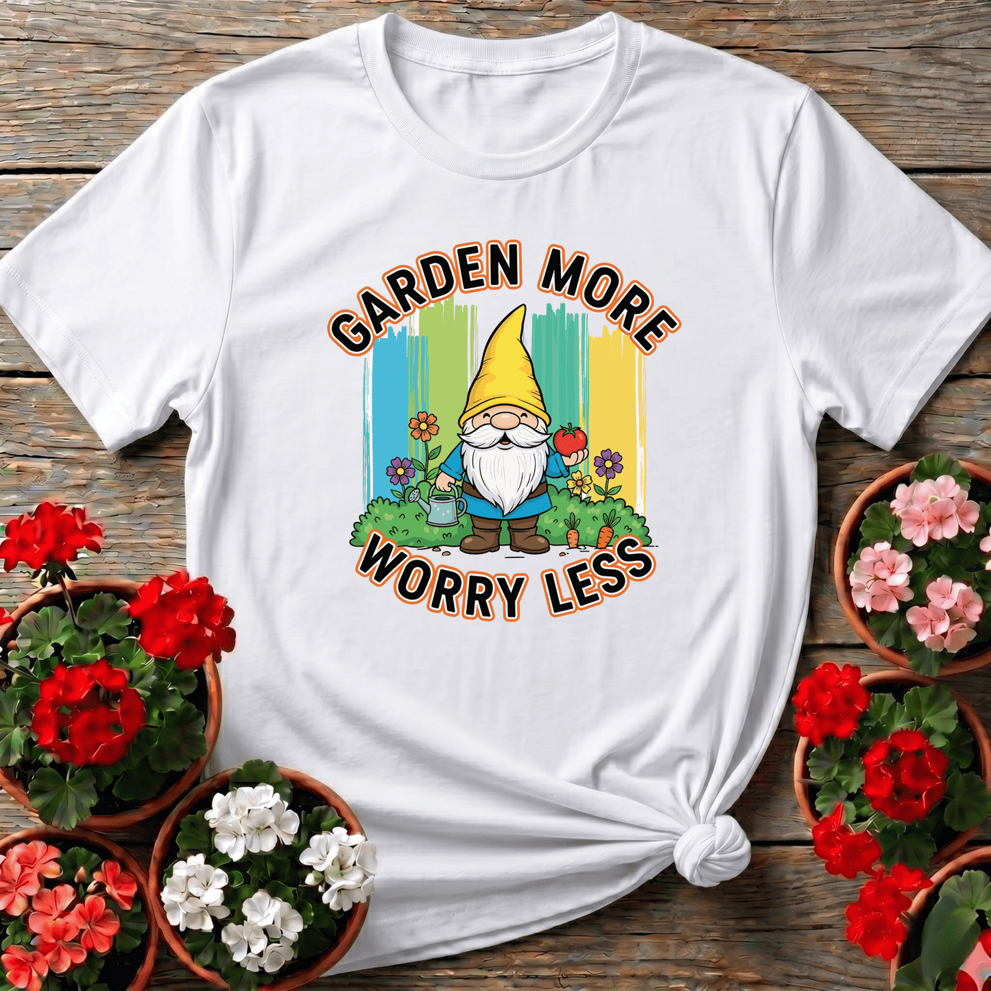 Garden More Worry Less Cute Gnome Veggie T-shirt - GardeningTshirts