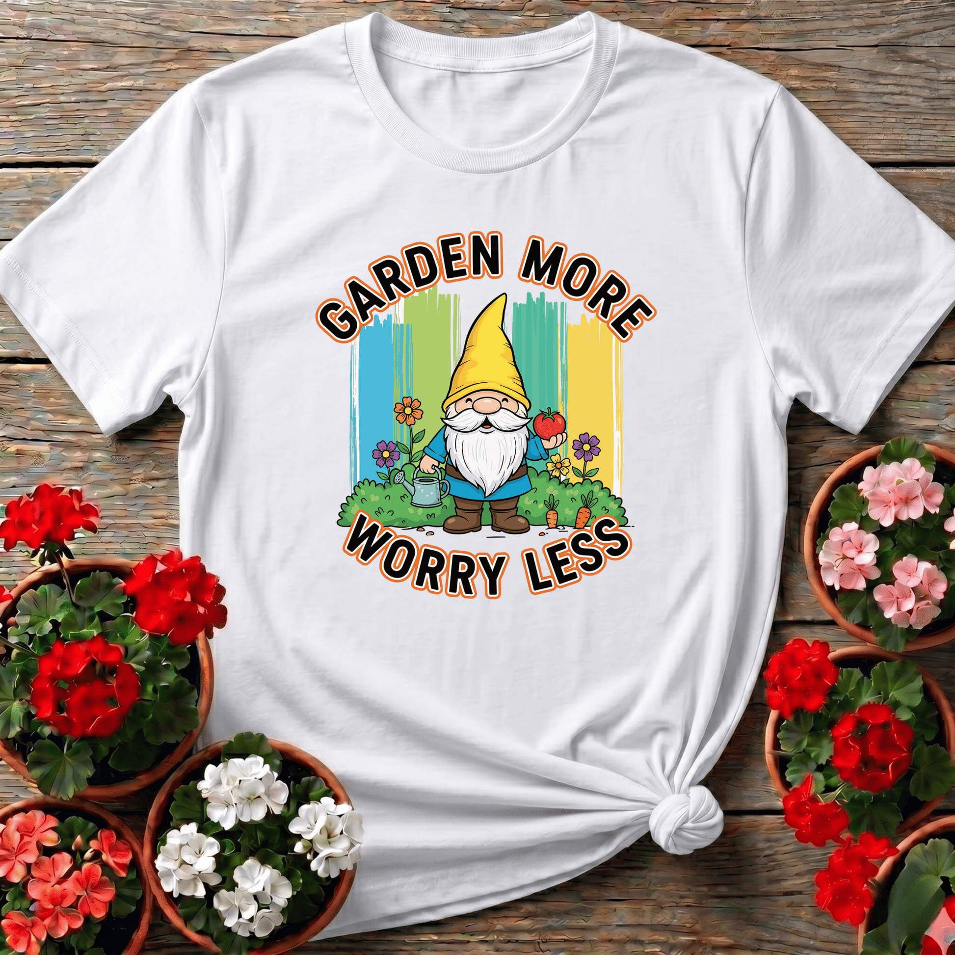 Garden More Worry Less Cute Gnome Veggie T-shirt - GardeningTshirts
