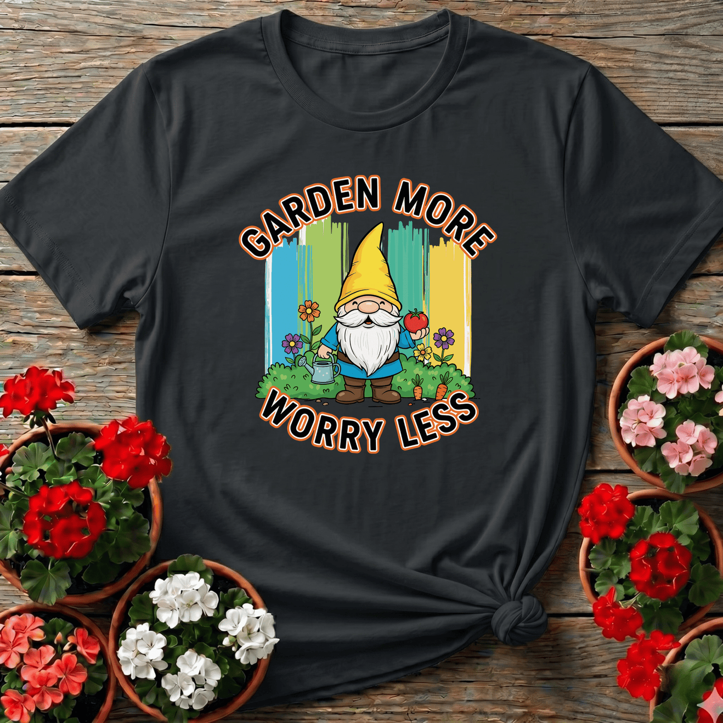 Garden More Worry Less Cute Gnome Veggie T-shirt - GardeningTshirts