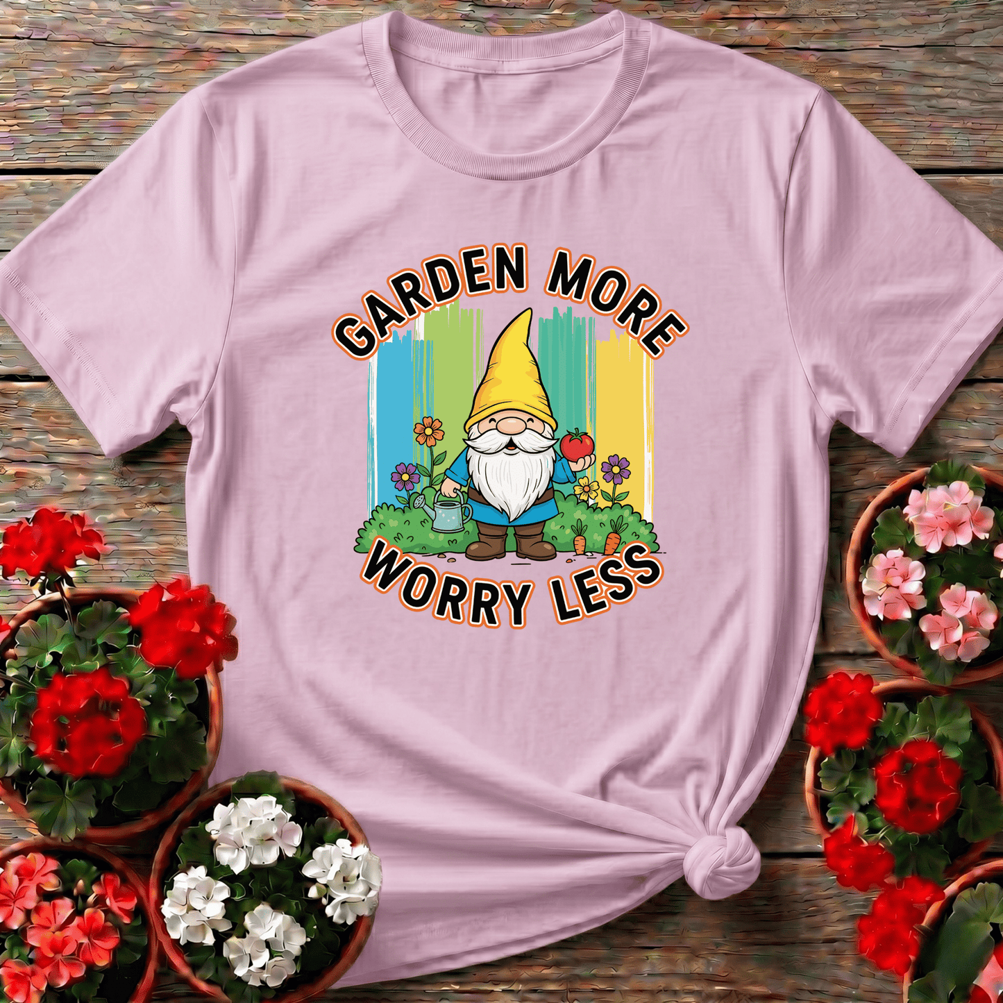 Garden More Worry Less Cute Gnome Veggie T-shirt - GardeningTshirts