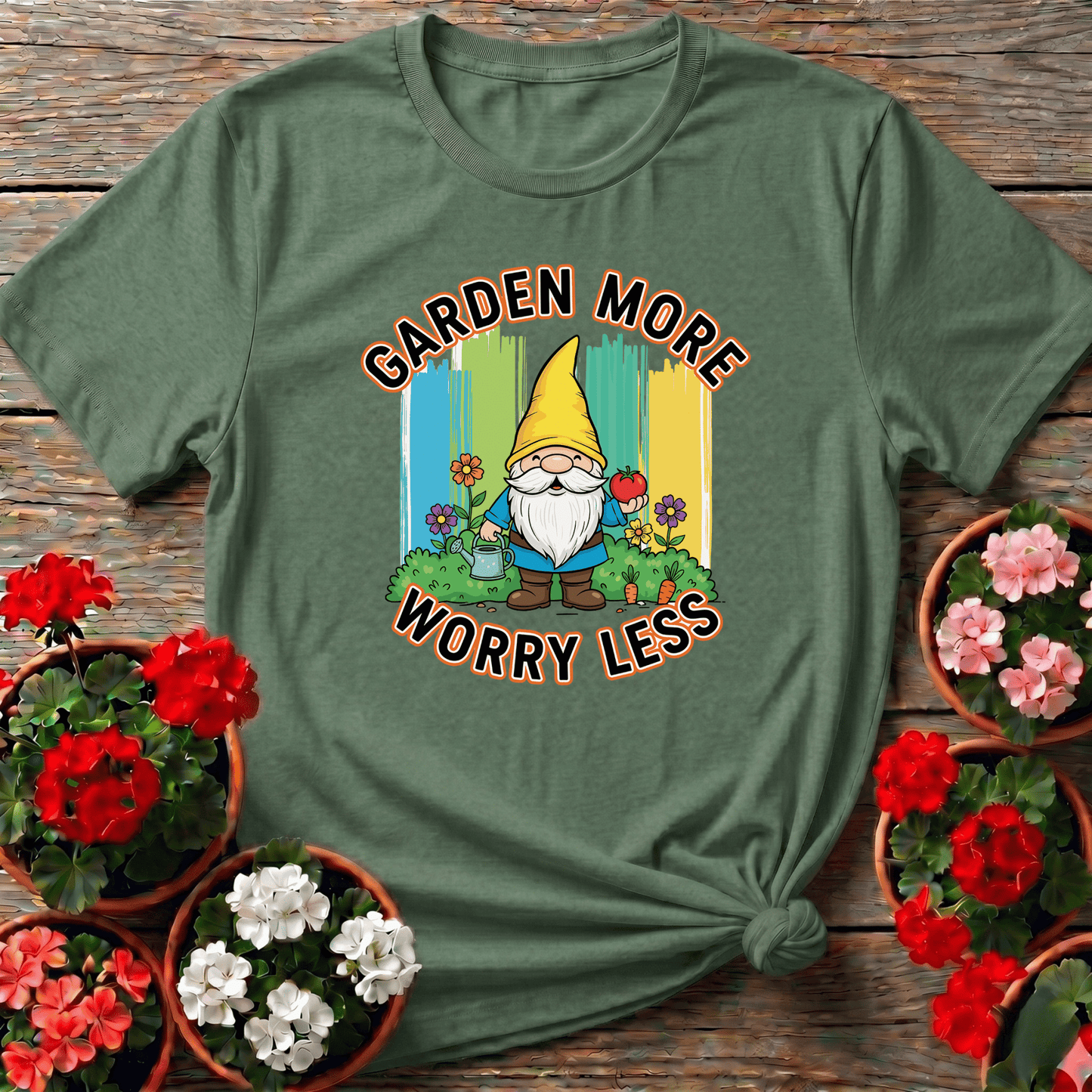 Garden More Worry Less Cute Gnome Veggie T-shirt - GardeningTshirts