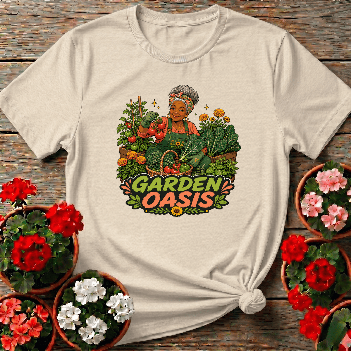 Natural vintage-inspired abundant garden shirt "Garden Oasis" for women who live for the harvest season