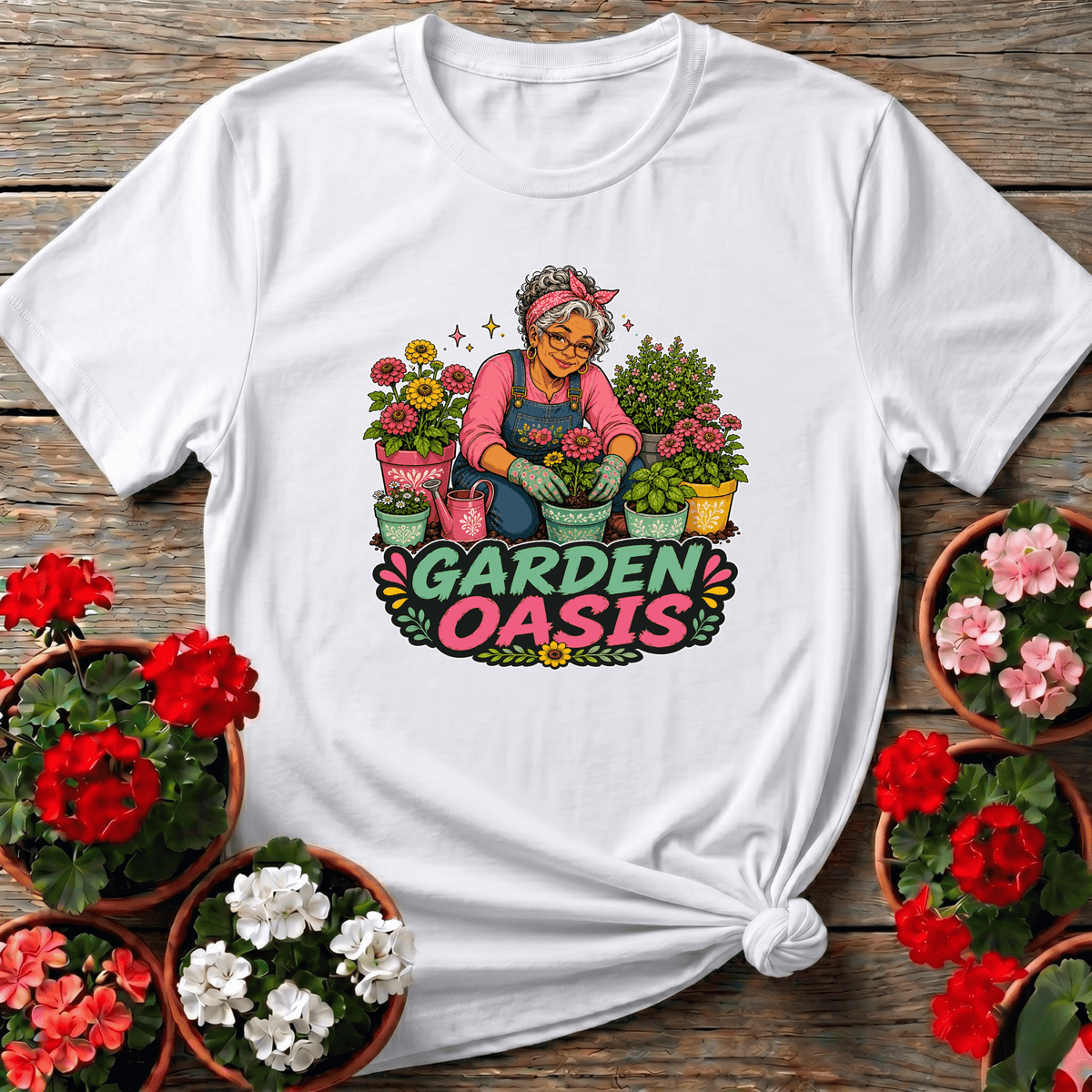 Garden Oasis Grandma Gardener Floral Graphic Tee - GardeningTshirts