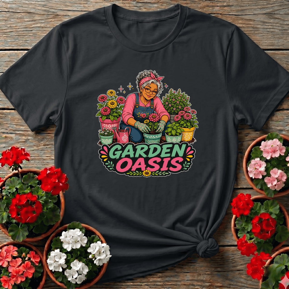Garden Oasis Grandma Gardener Floral Graphic Tee - GardeningTshirts
