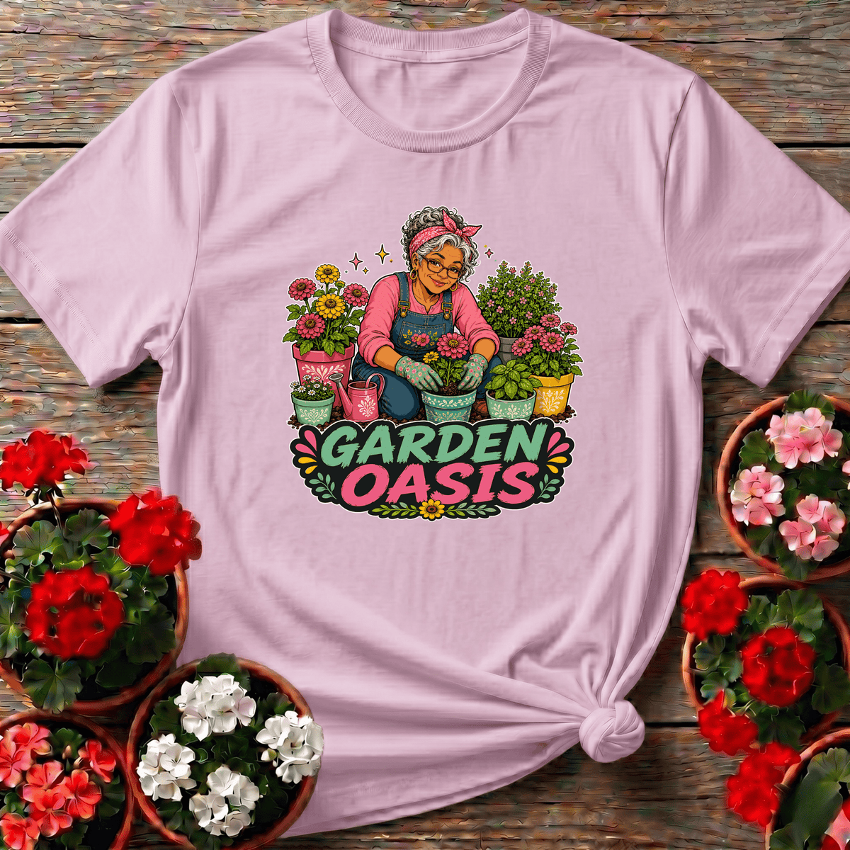Garden Oasis Grandma Gardener Floral Graphic Tee - GardeningTshirts
