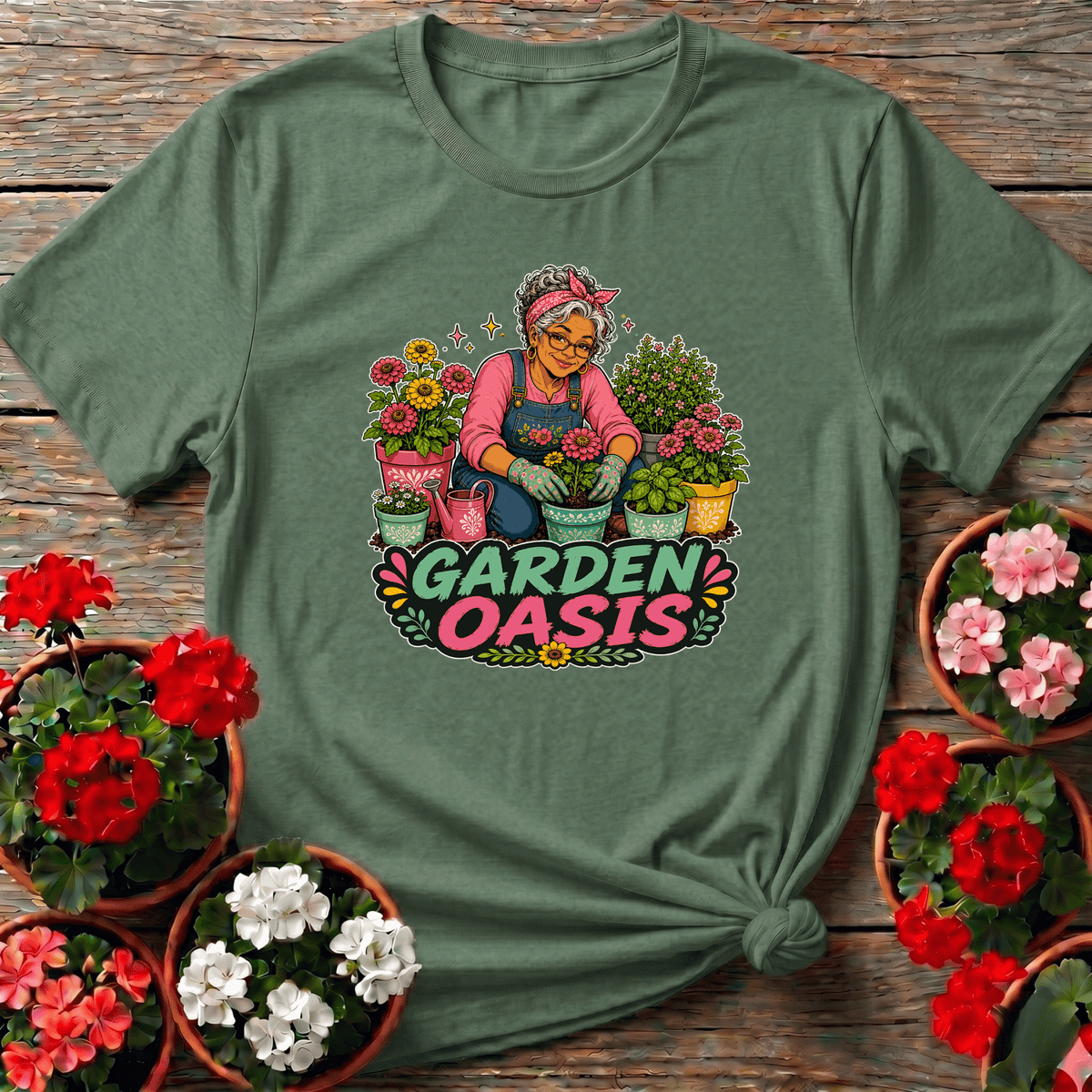 Garden Oasis Grandma Gardener Floral Graphic Tee - GardeningTshirts
