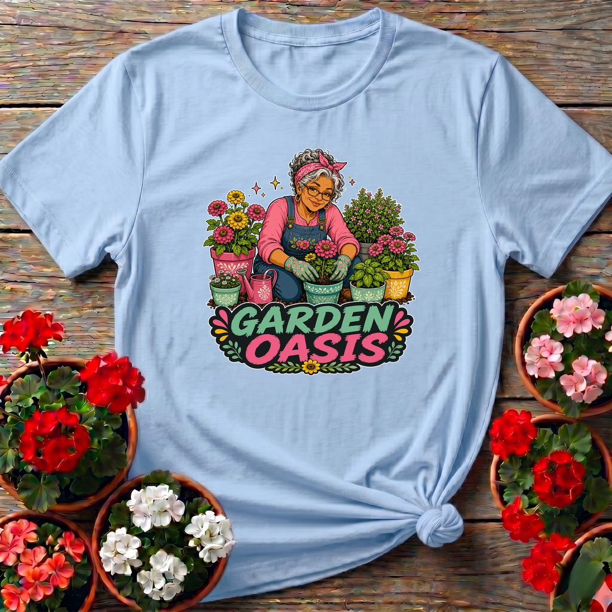 Garden Oasis Grandma Gardener Floral Graphic Tee - GardeningTshirts