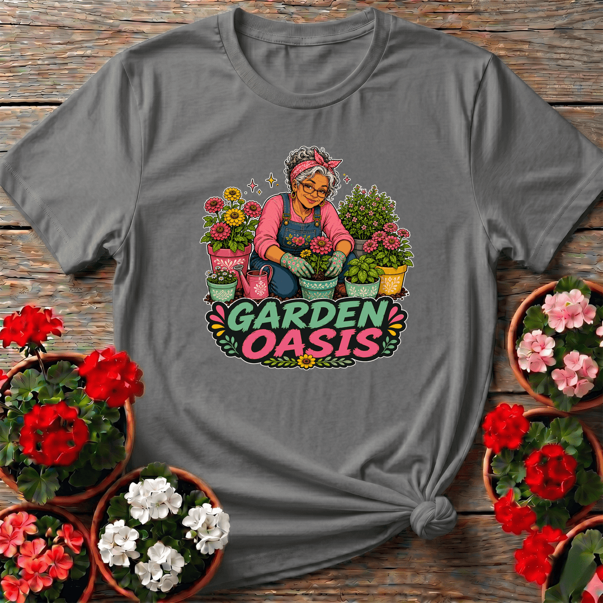 Garden Oasis Grandma Gardener Floral Graphic Tee - GardeningTshirts