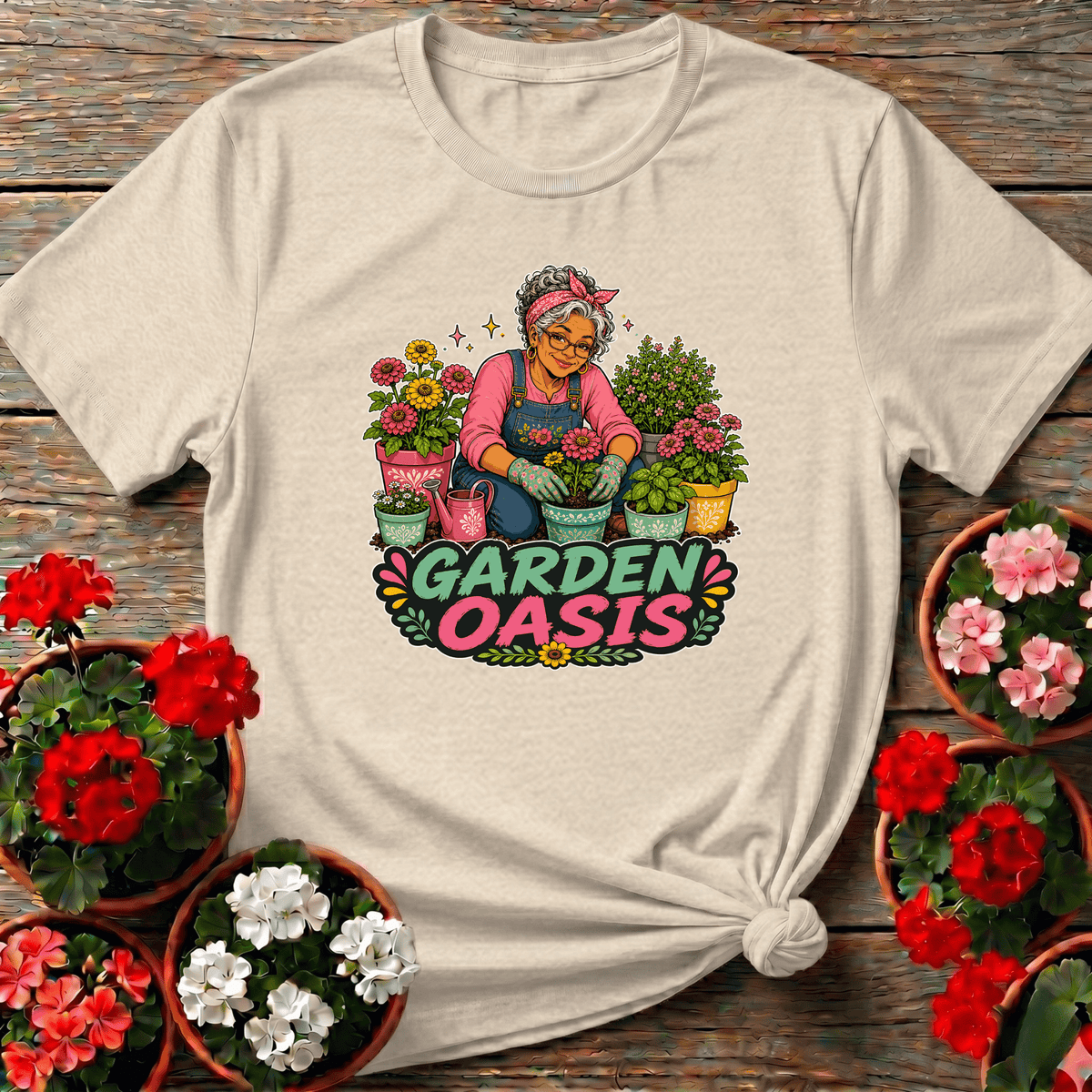 Garden Oasis Grandma Gardener Floral Graphic Tee - GardeningTshirts