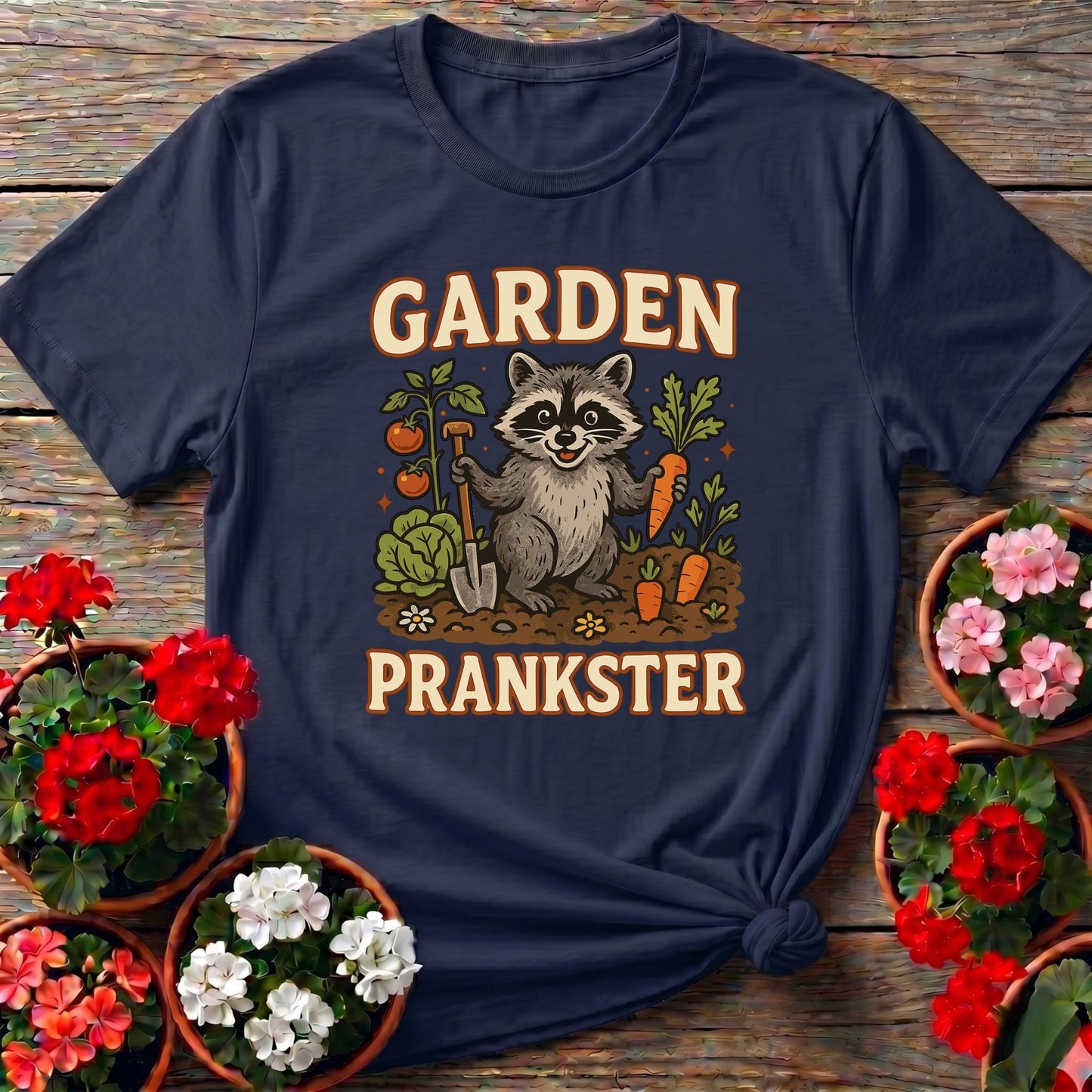 Garden Prankster Raccoon Garden T shirt - GardeningTshirts