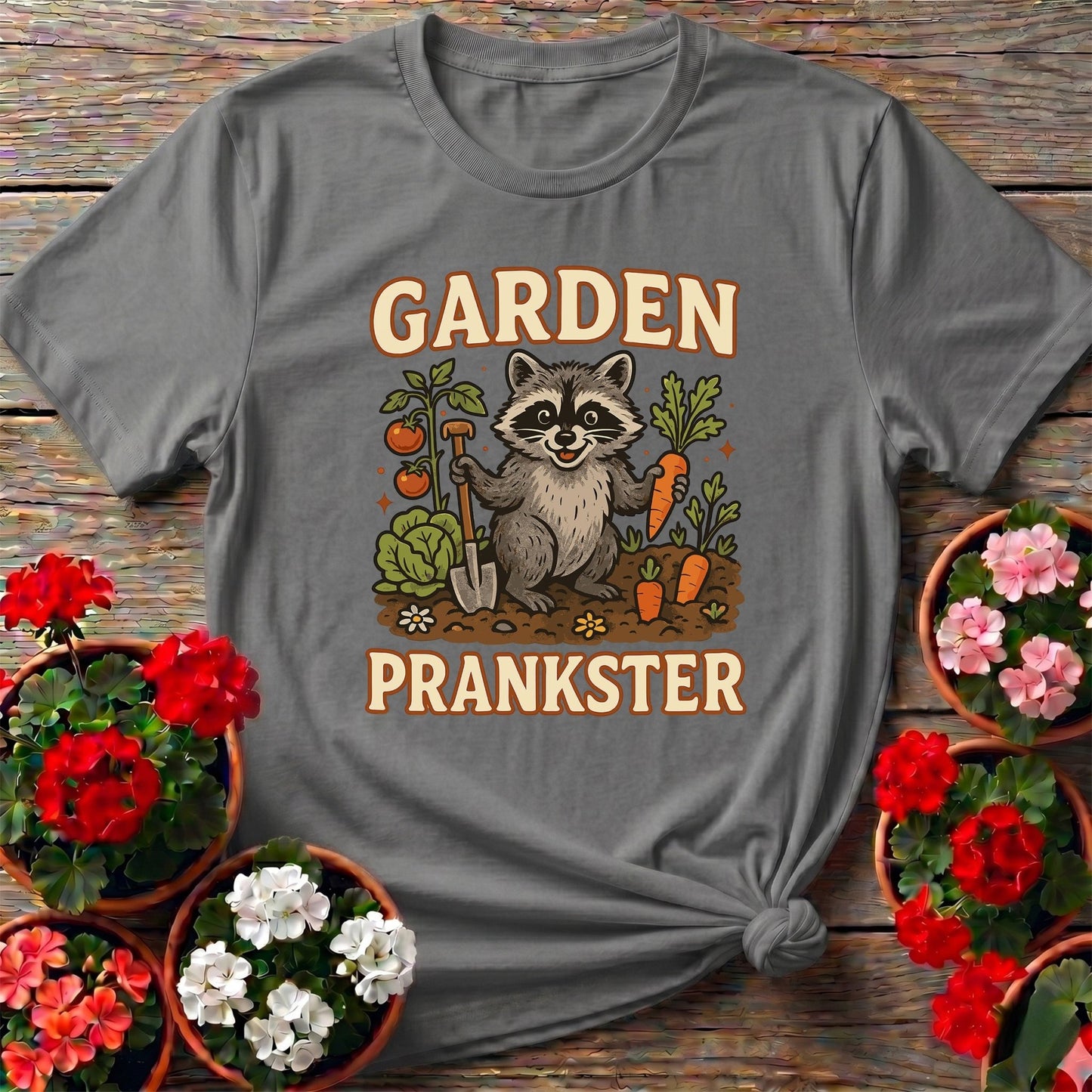 Garden Prankster Raccoon Garden T shirt - GardeningTshirts