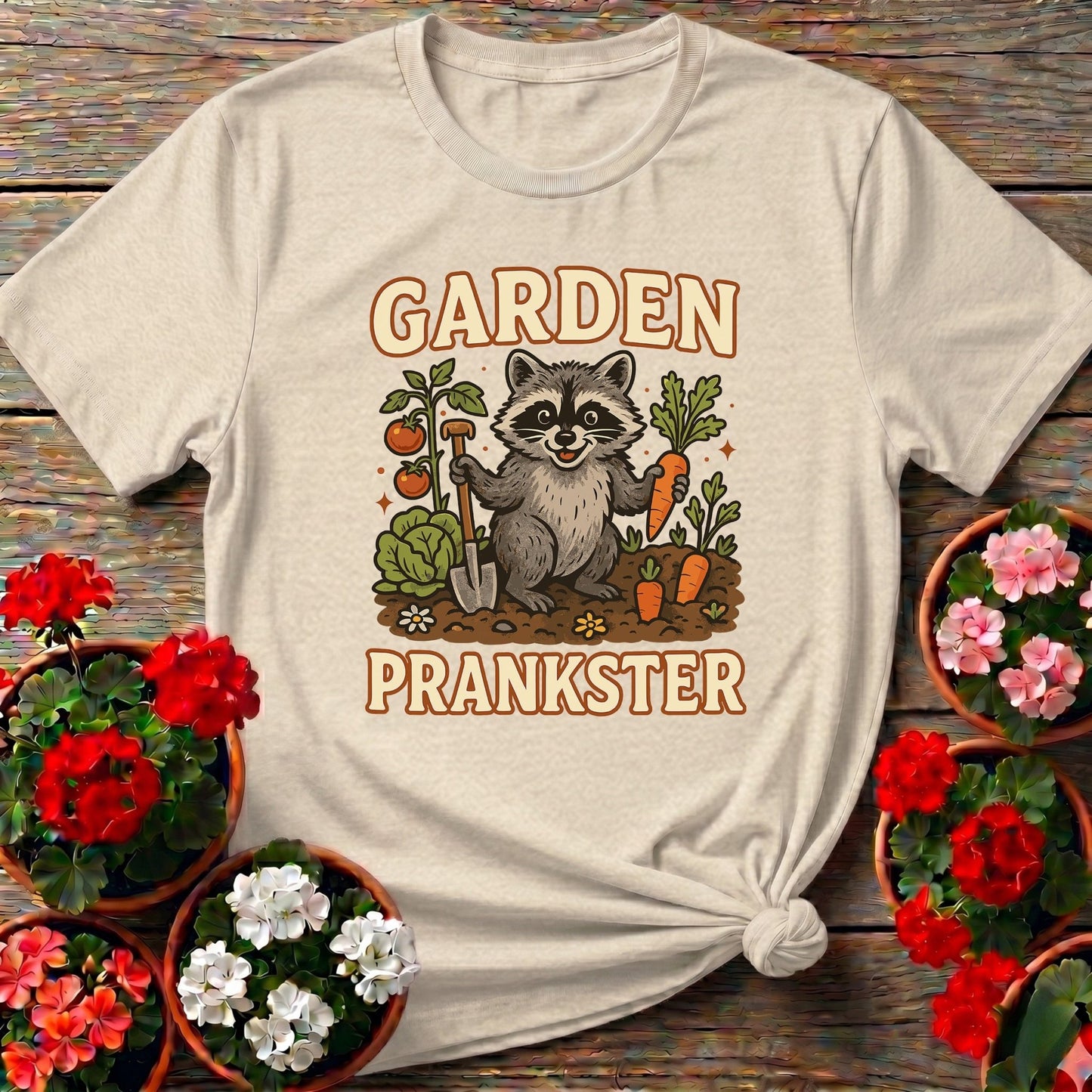 Garden Prankster Raccoon Garden T shirt - GardeningTshirts