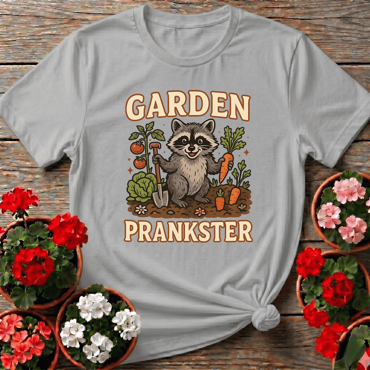 Garden Prankster Raccoon Garden T shirt - GardeningTshirts