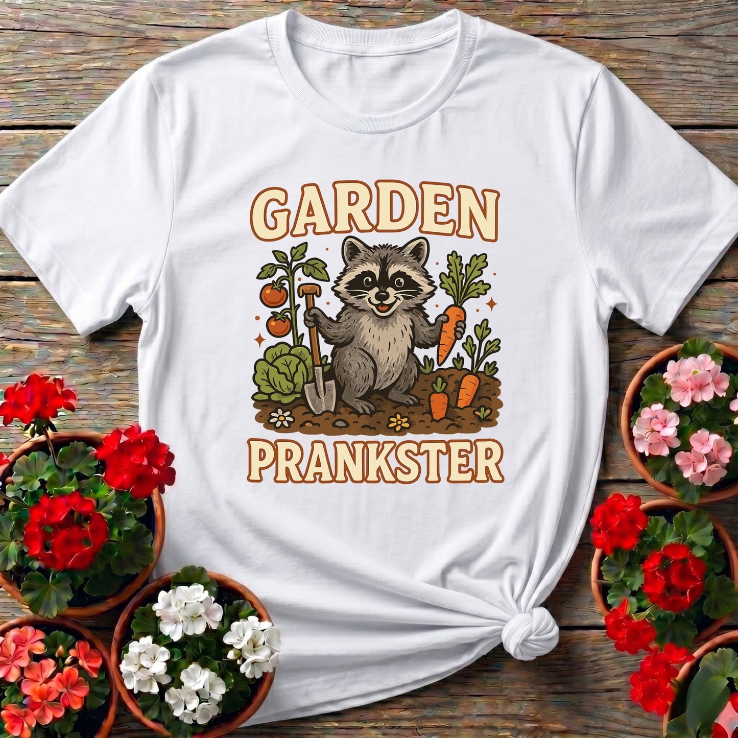 Garden Prankster Raccoon Garden T shirt - GardeningTshirts