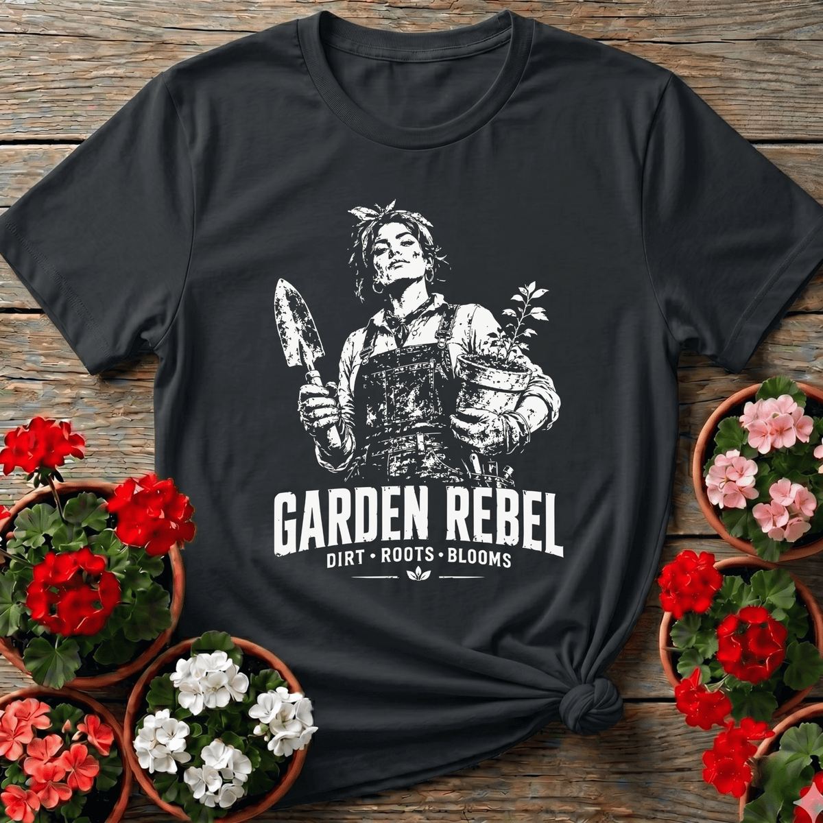 Garden Rebel Vintage Woman in Overalls Gardening T-Shirt - GardeningTshirts
