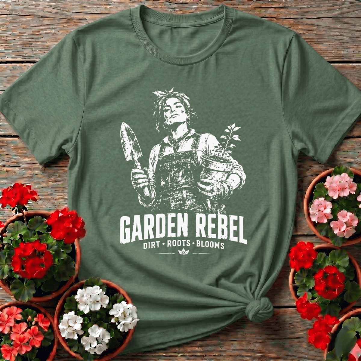 Garden Rebel Vintage Woman in Overalls Gardening T-Shirt - GardeningTshirts