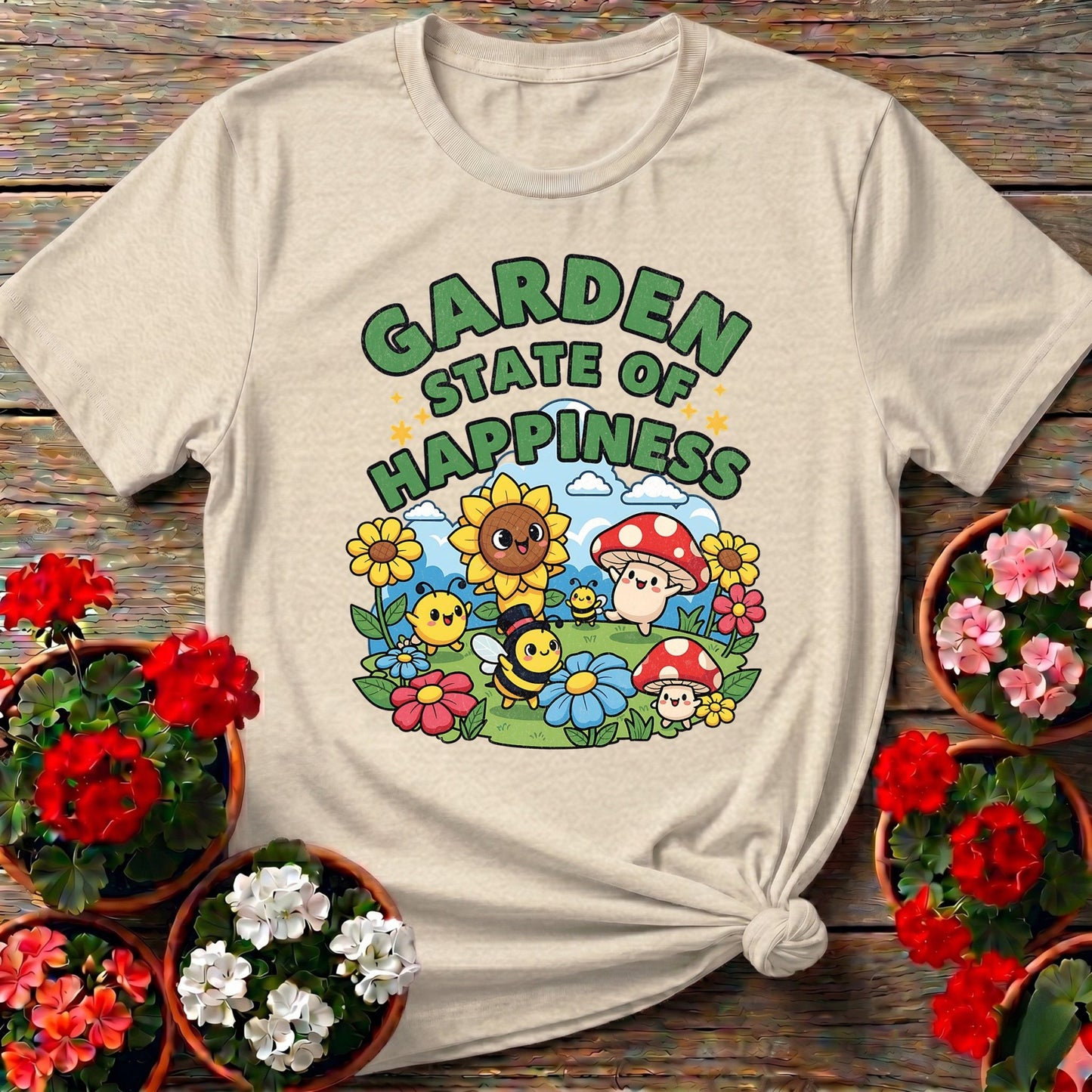 Garden State Of Happiness Whimsical Tee - GardeningTshirts