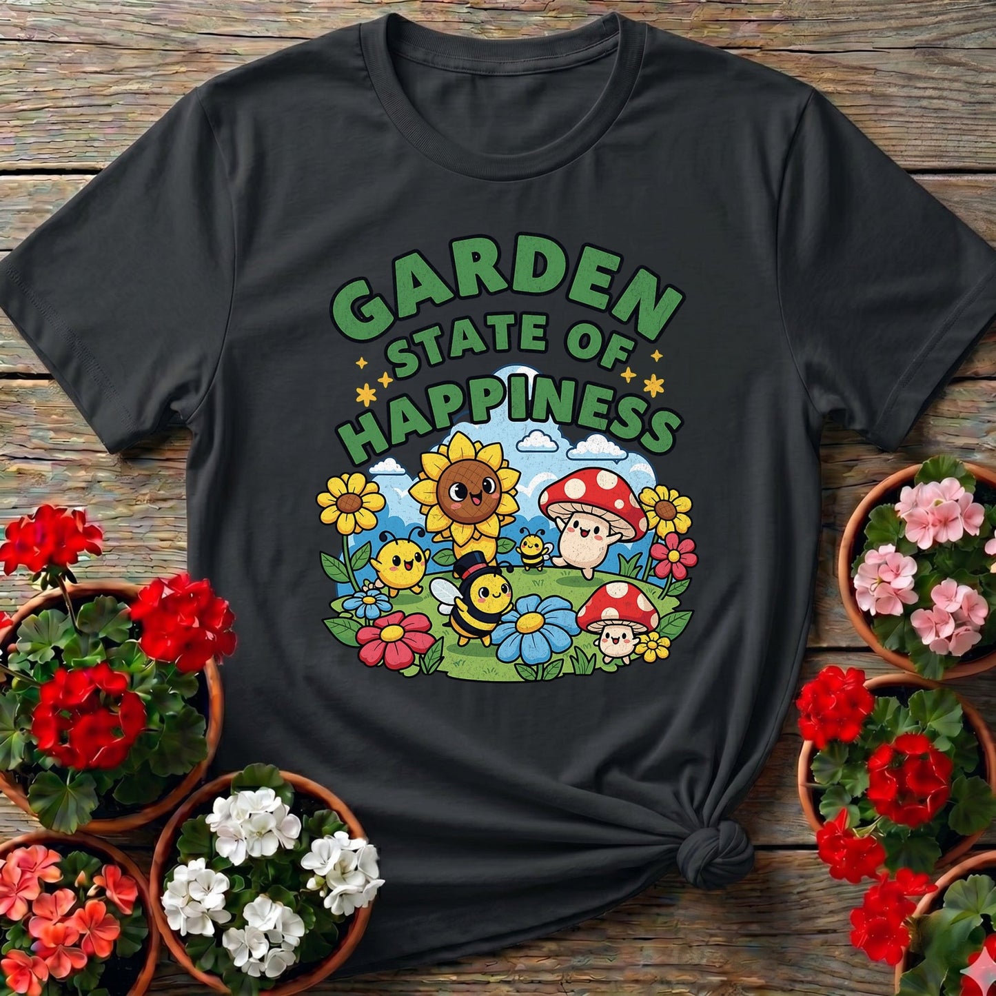 Garden State Of Happiness Whimsical Tee - GardeningTshirts
