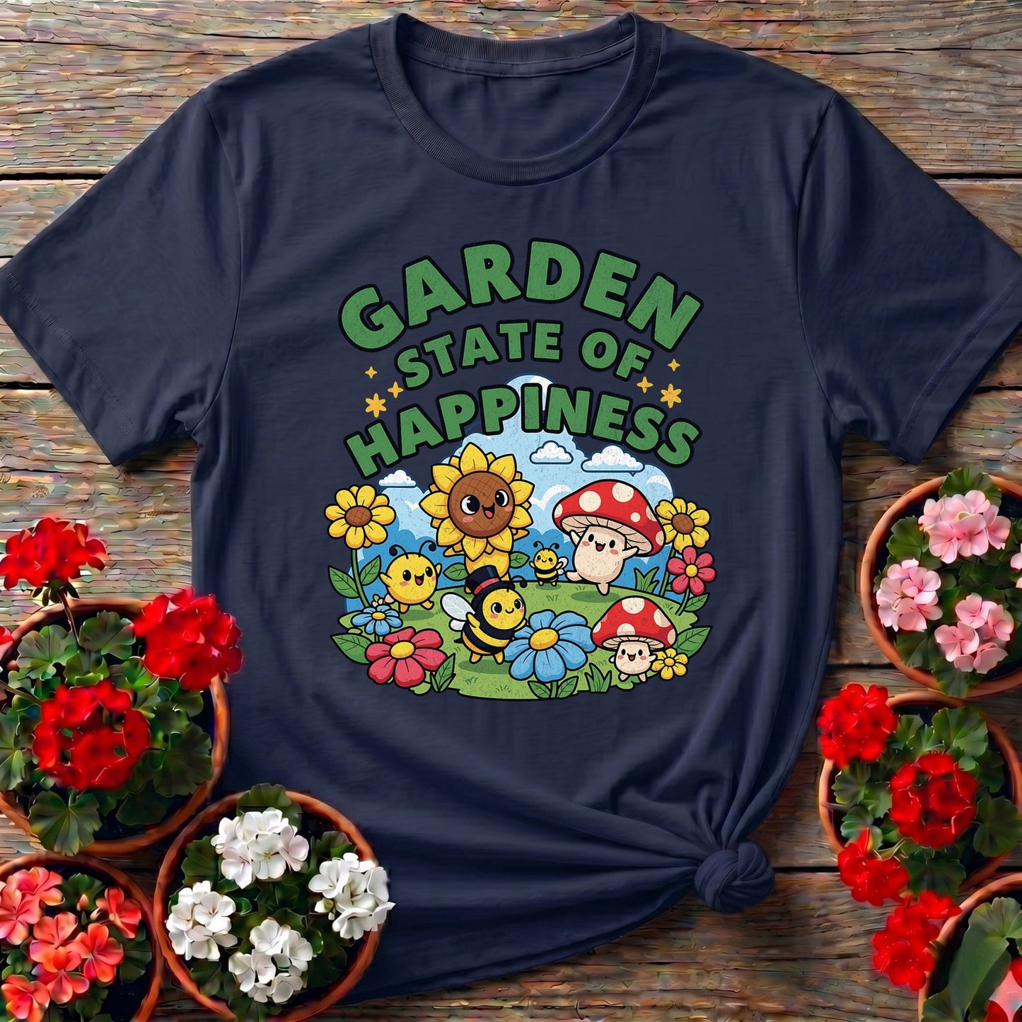 Garden State Of Happiness Whimsical Tee - GardeningTshirts