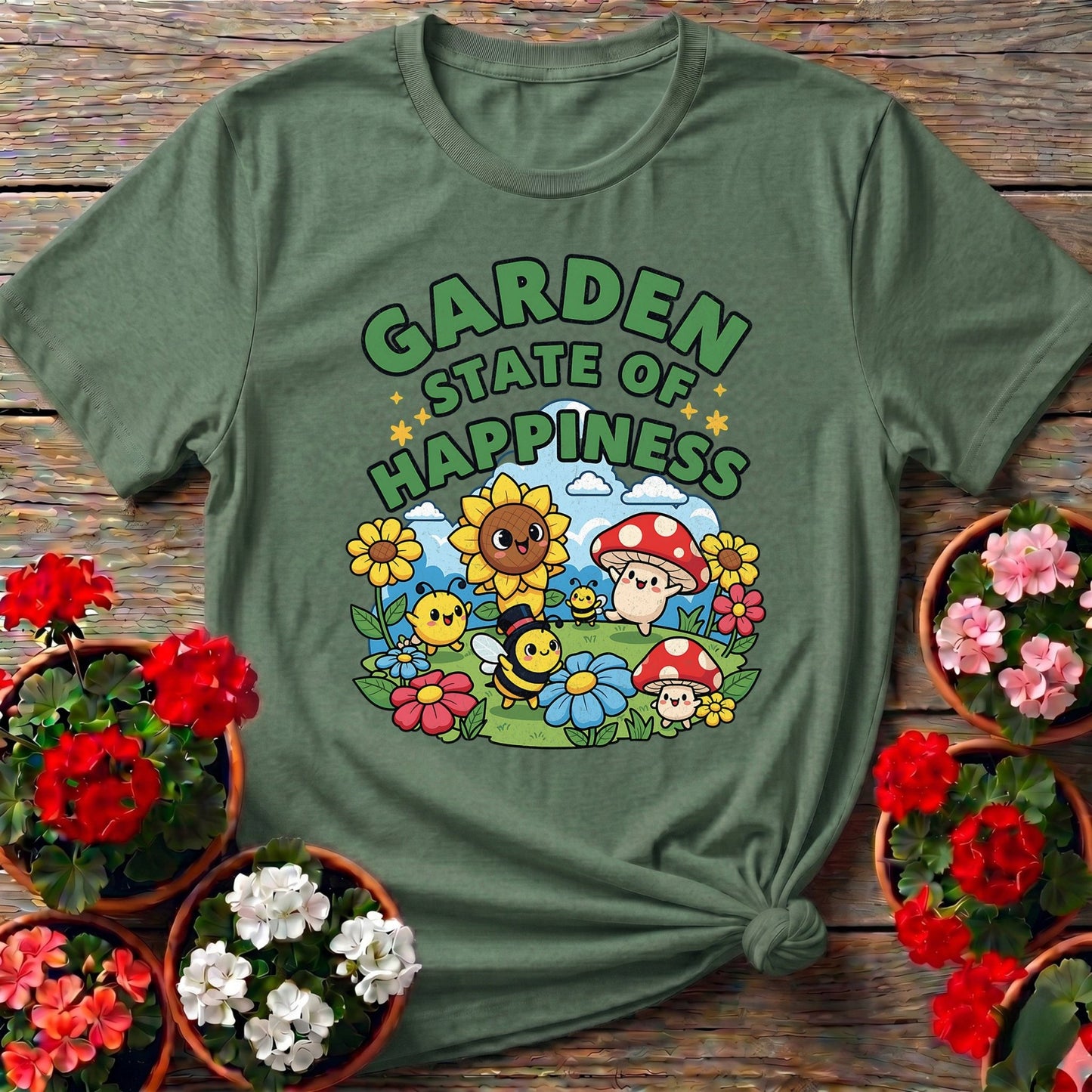Garden State Of Happiness Whimsical Tee - GardeningTshirts
