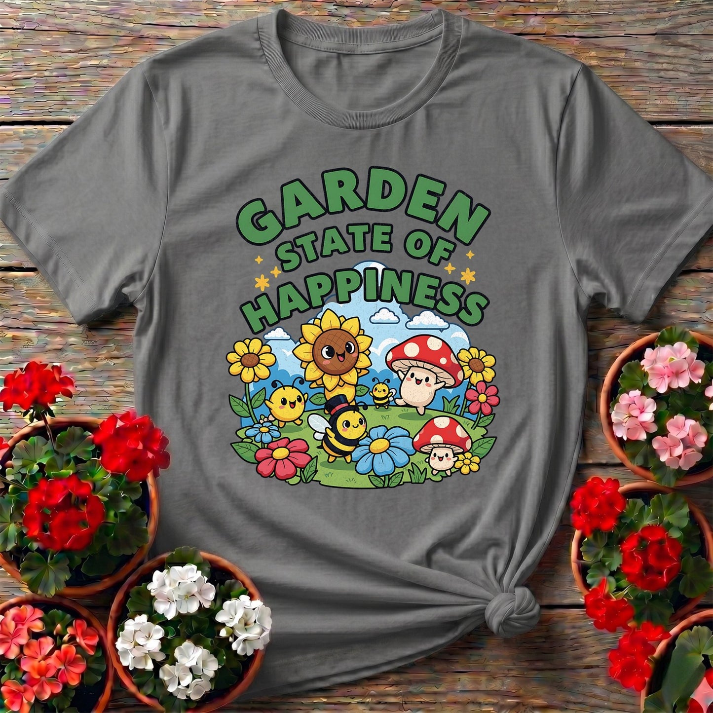 Garden State Of Happiness Whimsical Tee - GardeningTshirts