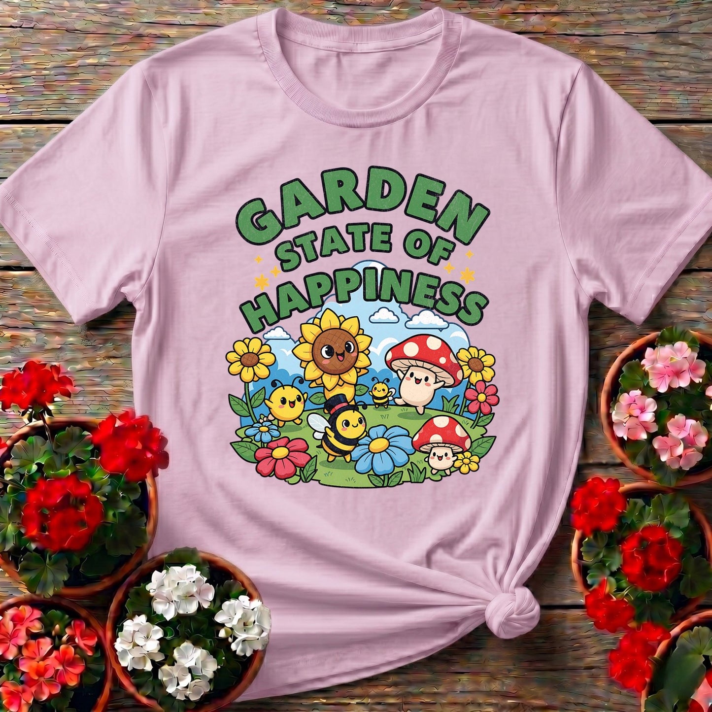 Garden State Of Happiness Whimsical Tee - GardeningTshirts