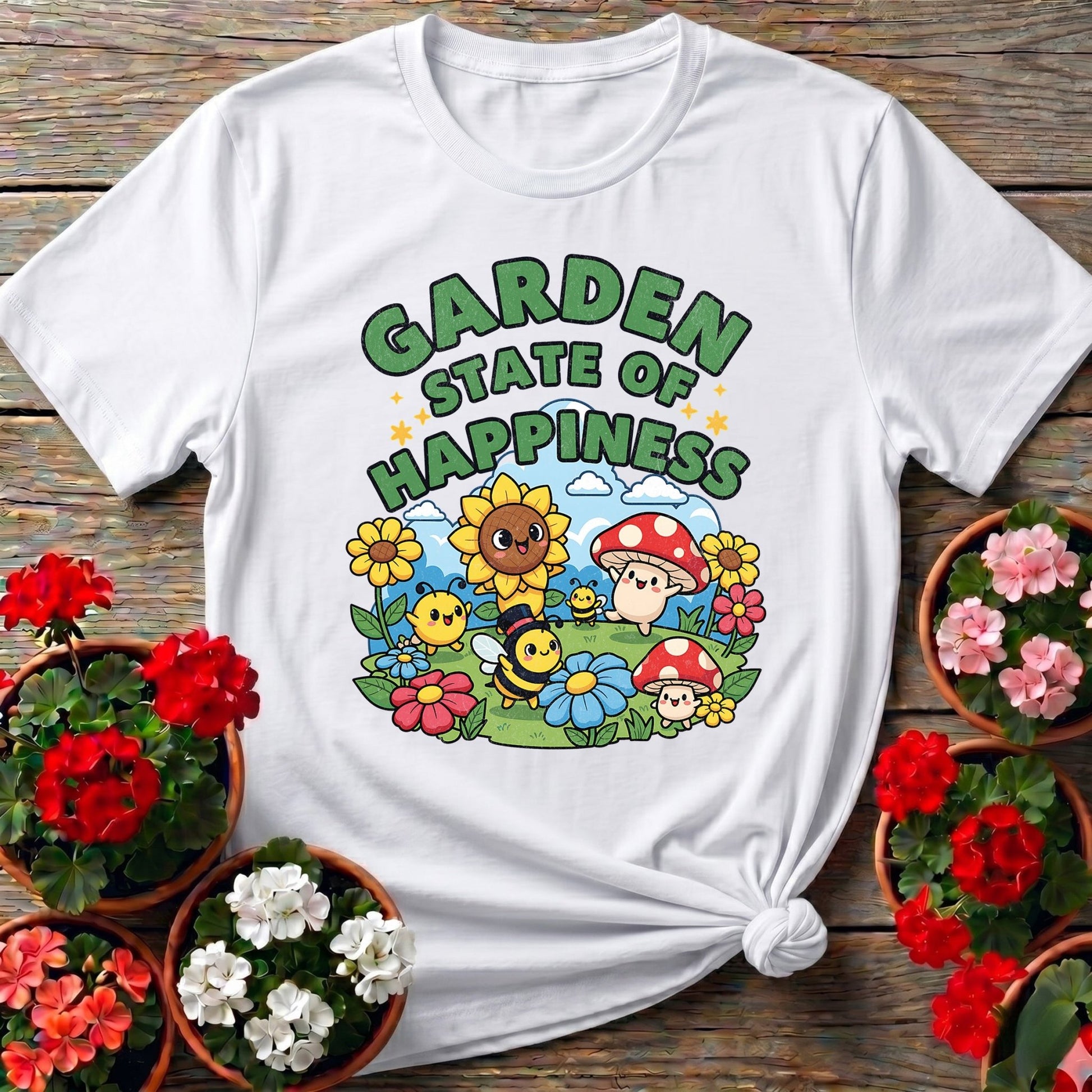 Garden State Of Happiness Whimsical Tee - GardeningTshirts