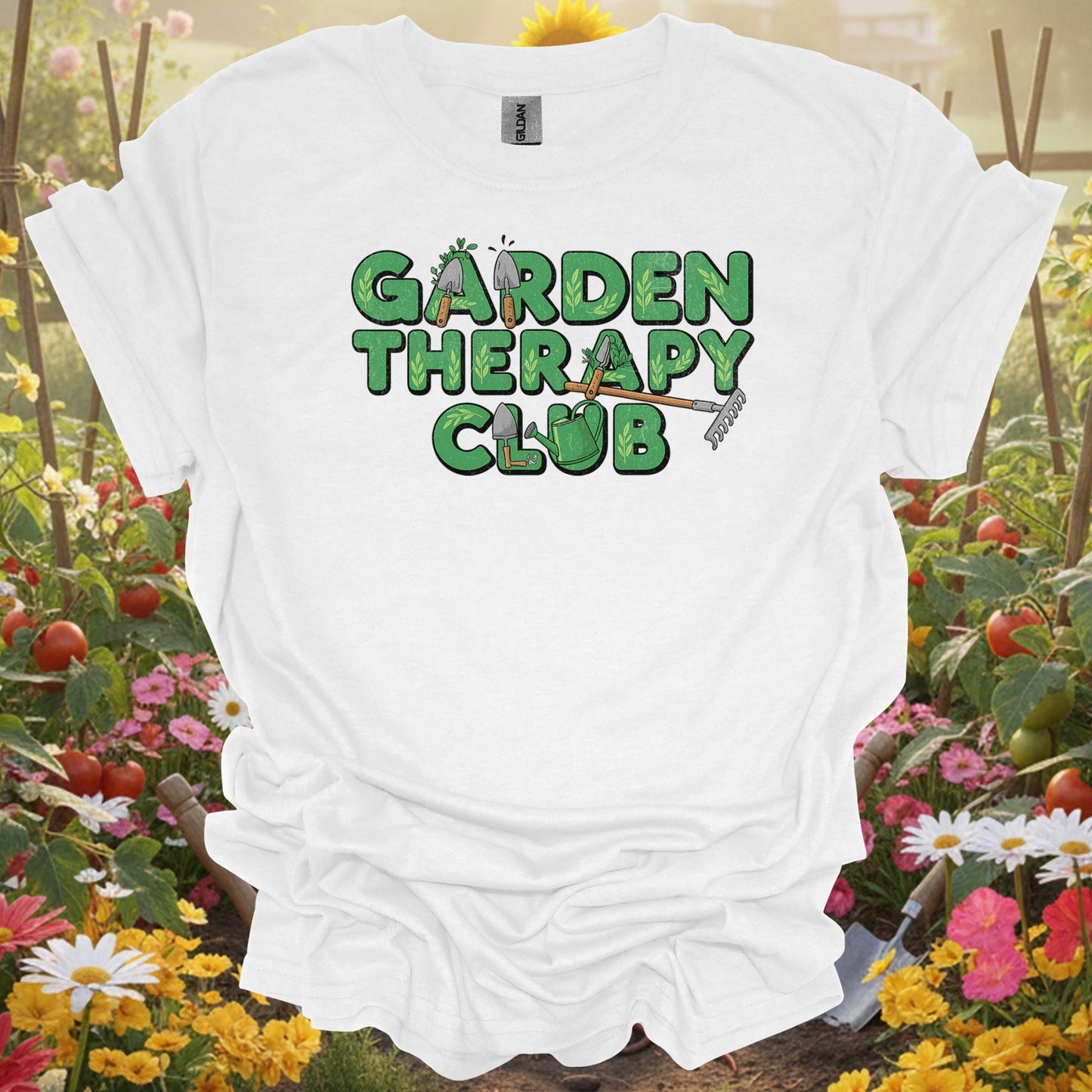 "Garden Therapy Club" Vintage Slogan T-Shirt - GardeningTshirts