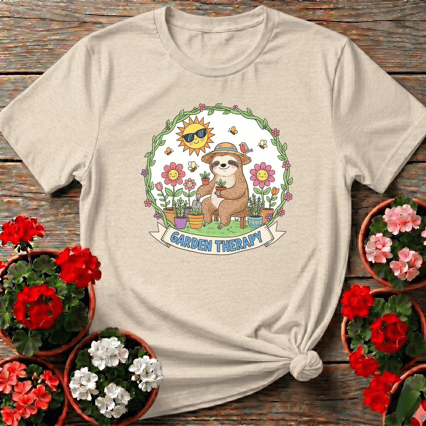 Garden Therapy Cute Sloth Gardener T-shirt - GardeningTshirts