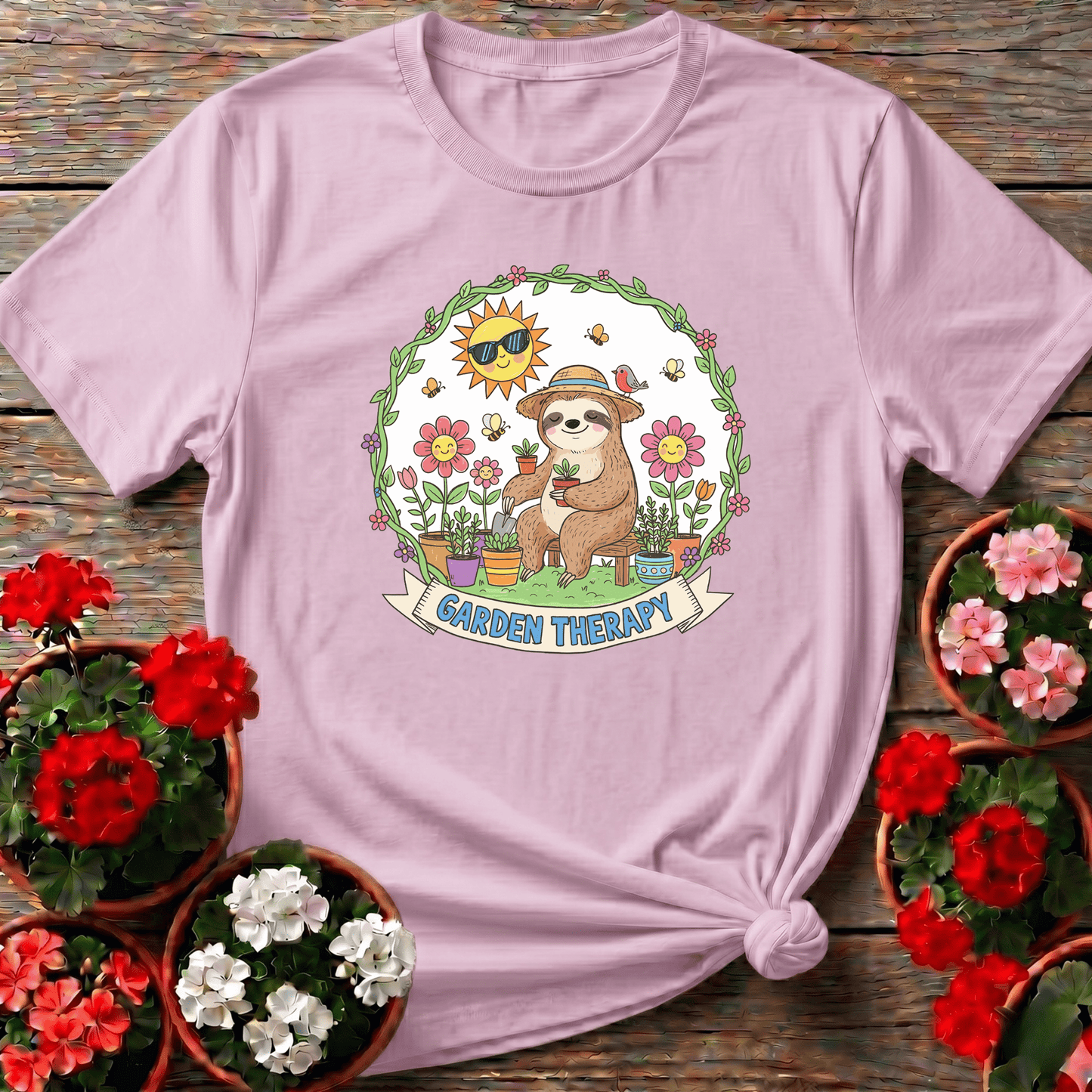 Garden Therapy Cute Sloth Gardener T-shirt - GardeningTshirts
