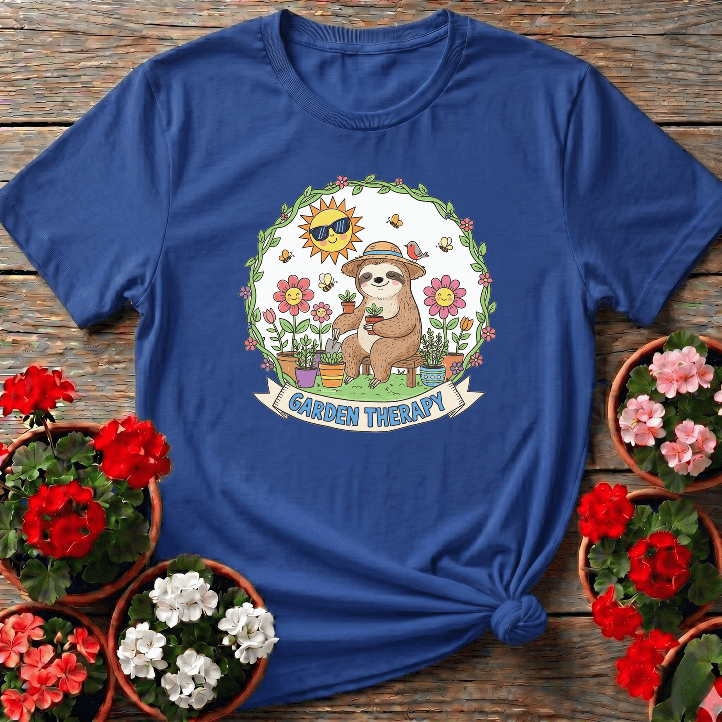 Garden Therapy Cute Sloth Gardener T-shirt - GardeningTshirts
