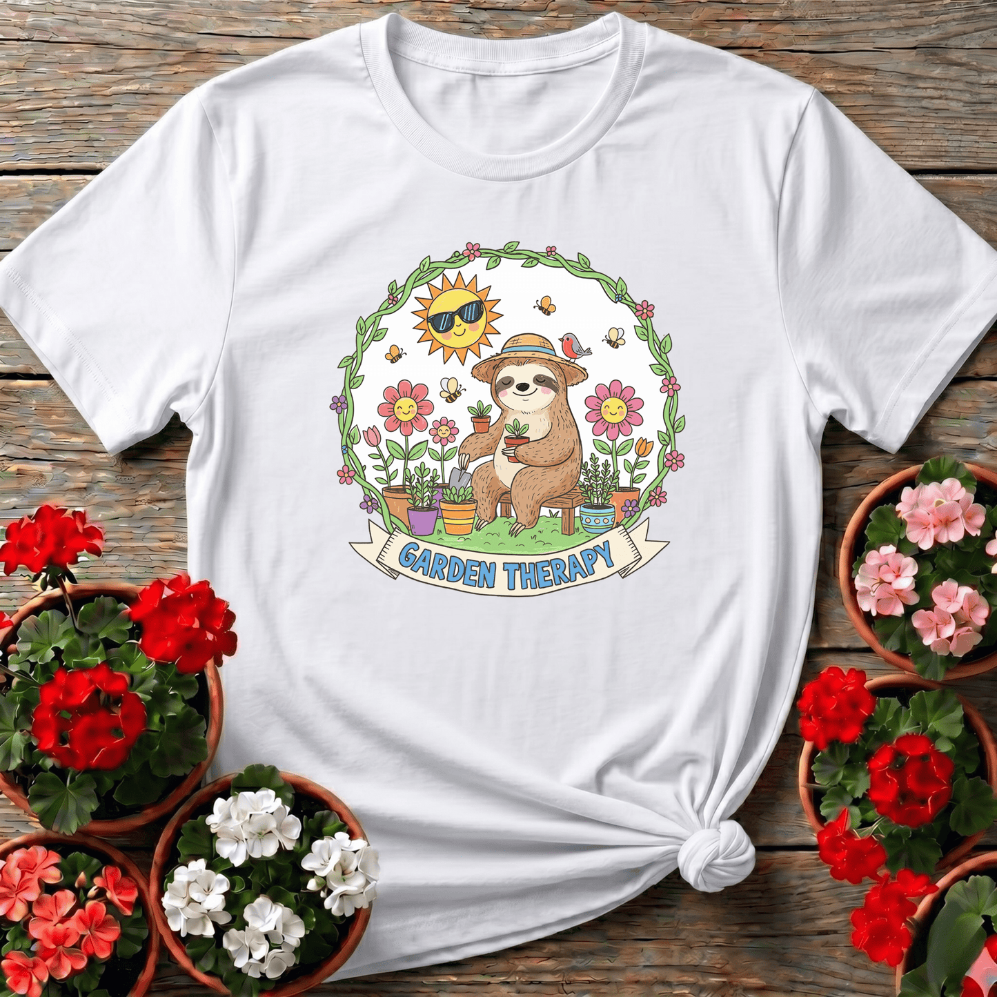 Garden Therapy Cute Sloth Gardener T-shirt - GardeningTshirts