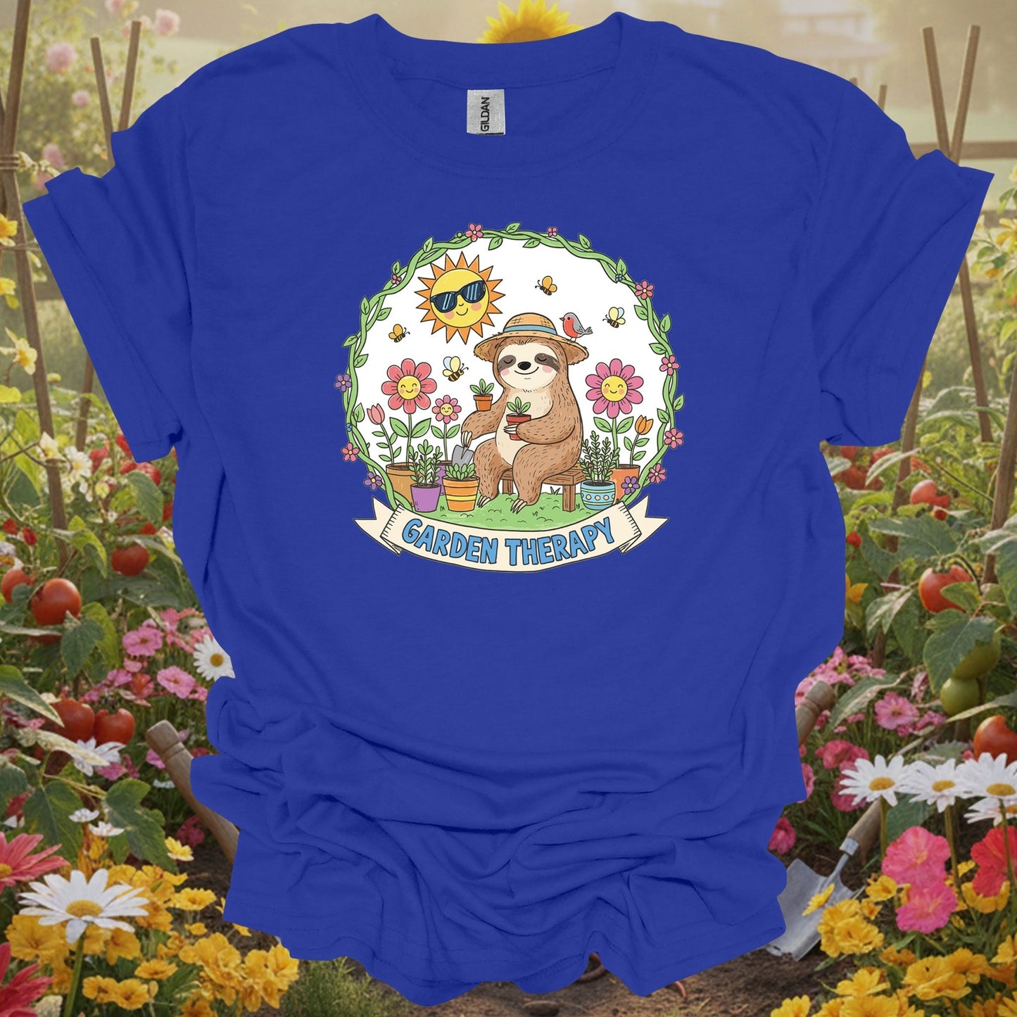 Royal top showing garden therapy cute sloth gardener for green thumb folks
