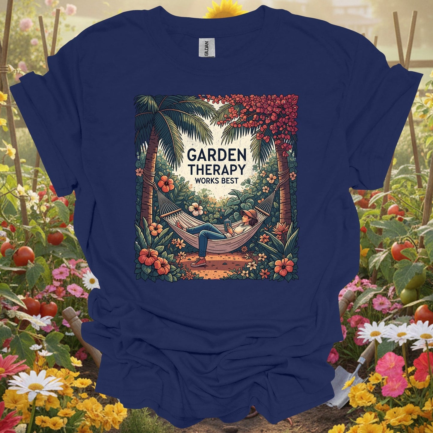 "Garden Therapy Works Best" Aesthetic Wellness Gardener Escape Shirt - GardeningTshirts